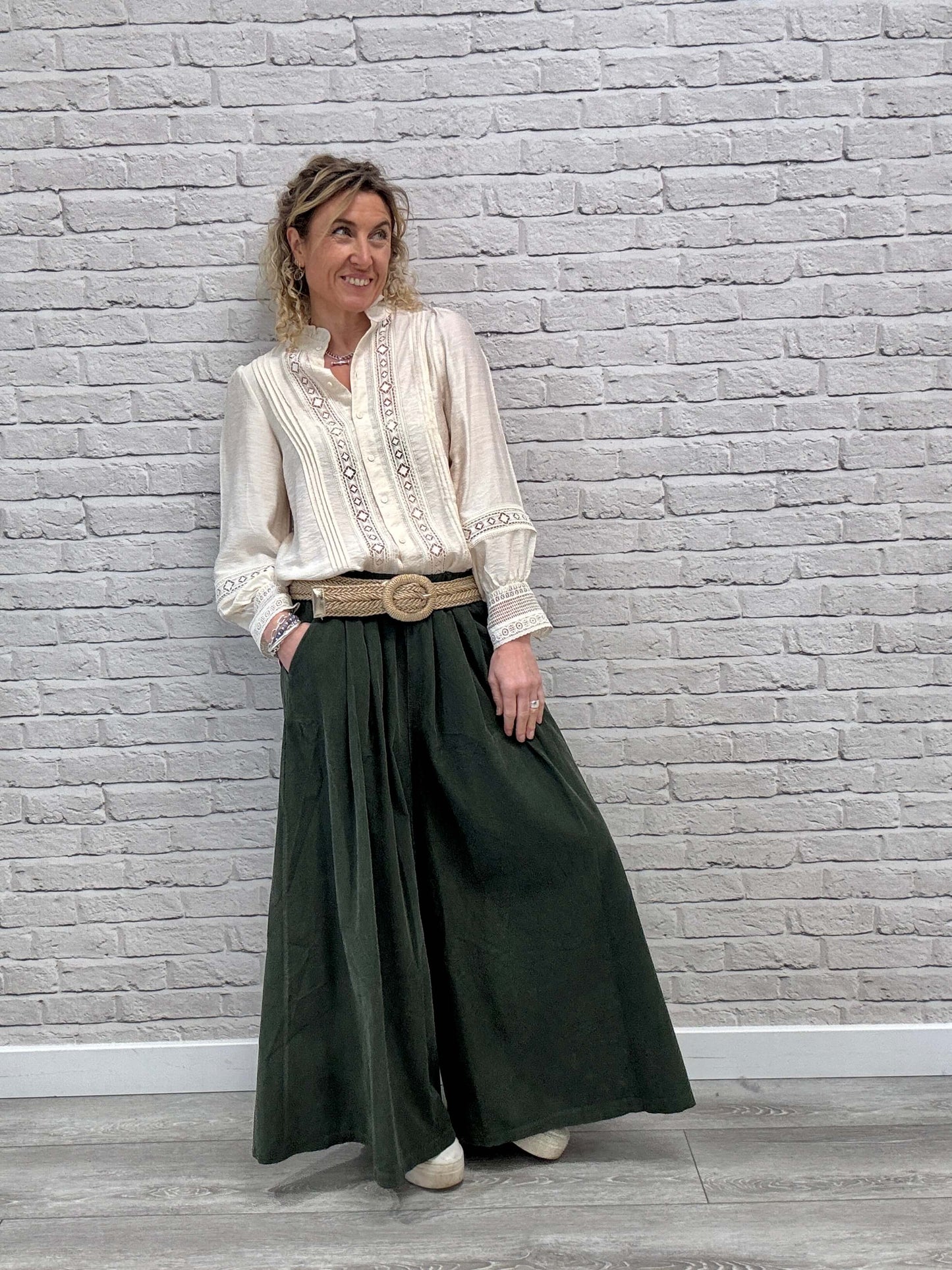 Soho Cord Palazzo Trousers | Khaki