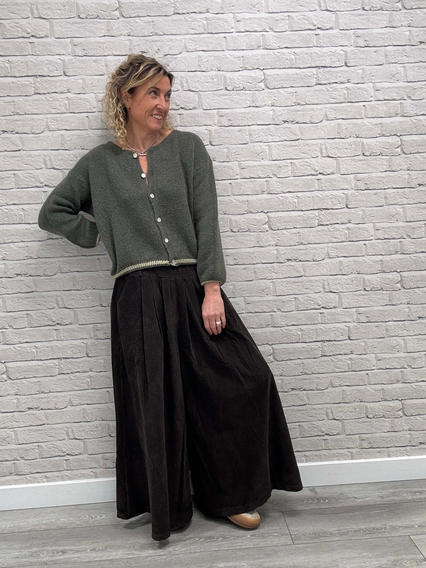 Long Sleeve Hamptons Cardigan | Khaki & Gold (NEW)