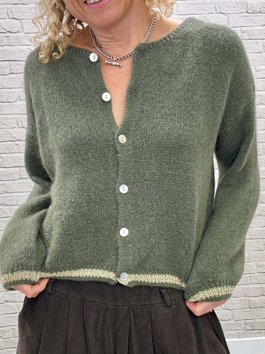 Long Sleeve Hamptons Cardigan | Khaki & Gold (NEW)