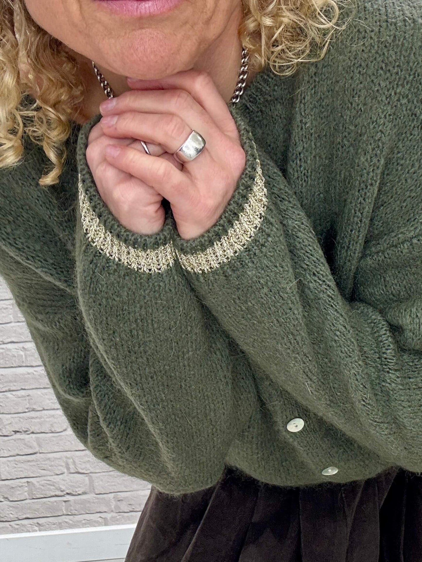 Long Sleeve Hamptons Cardigan | Khaki & Gold (NEW)