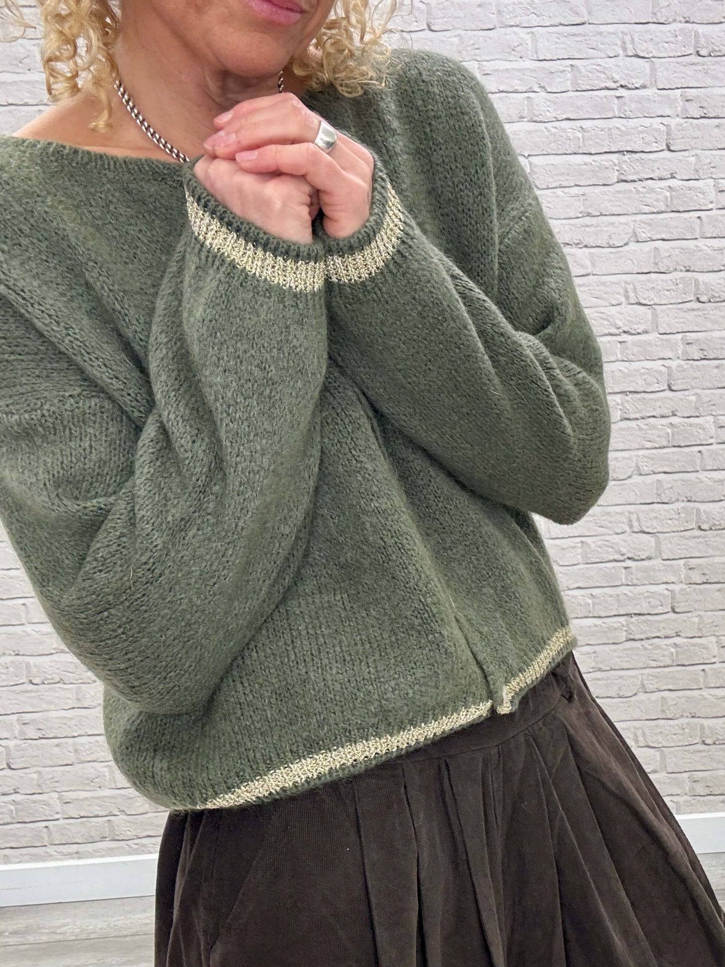 Long Sleeve Hamptons Cardigan | Khaki & Gold (NEW)