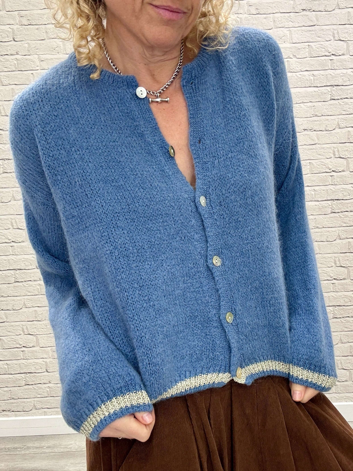 Long Sleeve Hamptons Cardigan | Denim & Gold (NEW)