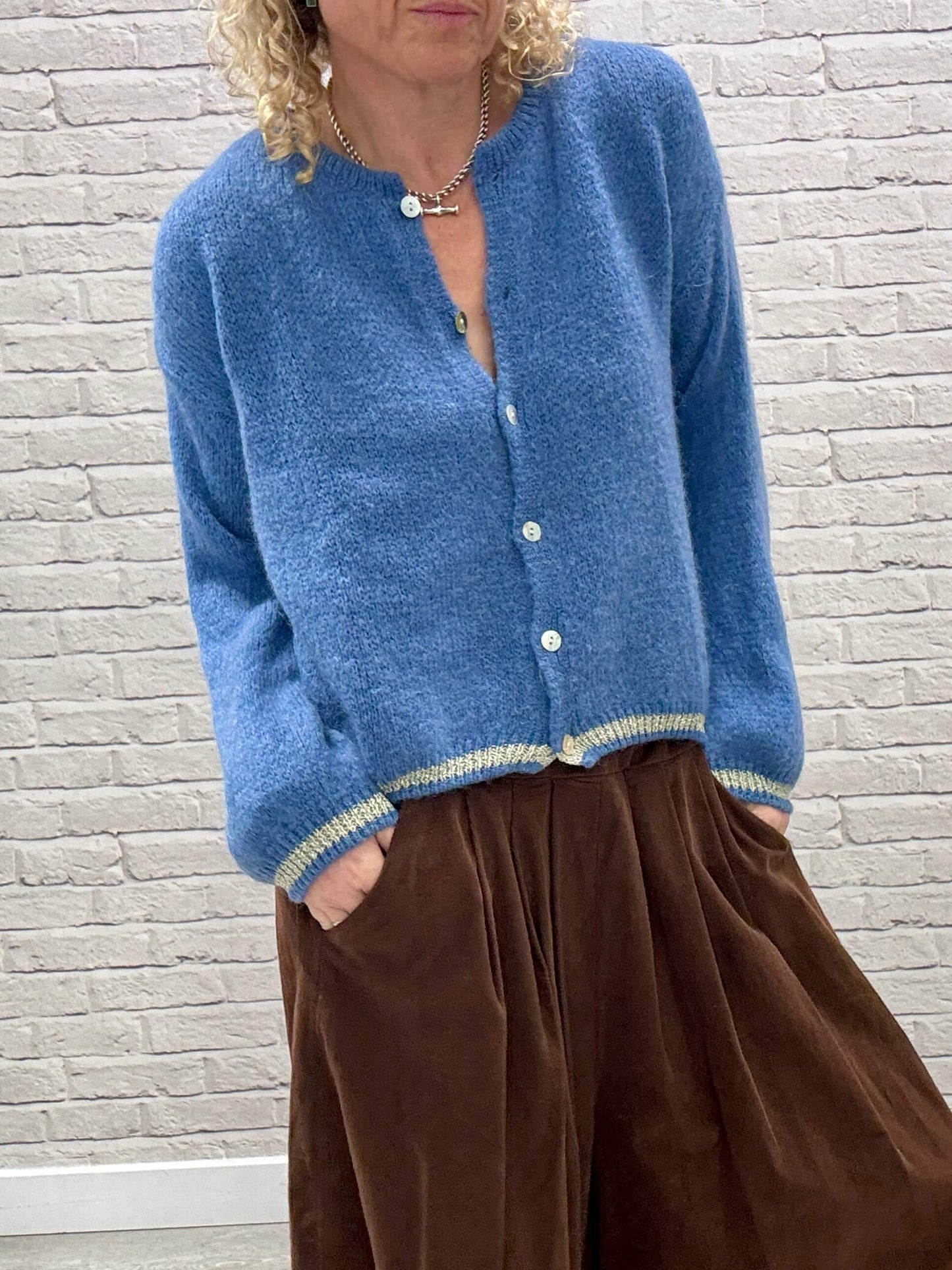 Long Sleeve Hamptons Cardigan | Denim & Gold (NEW)