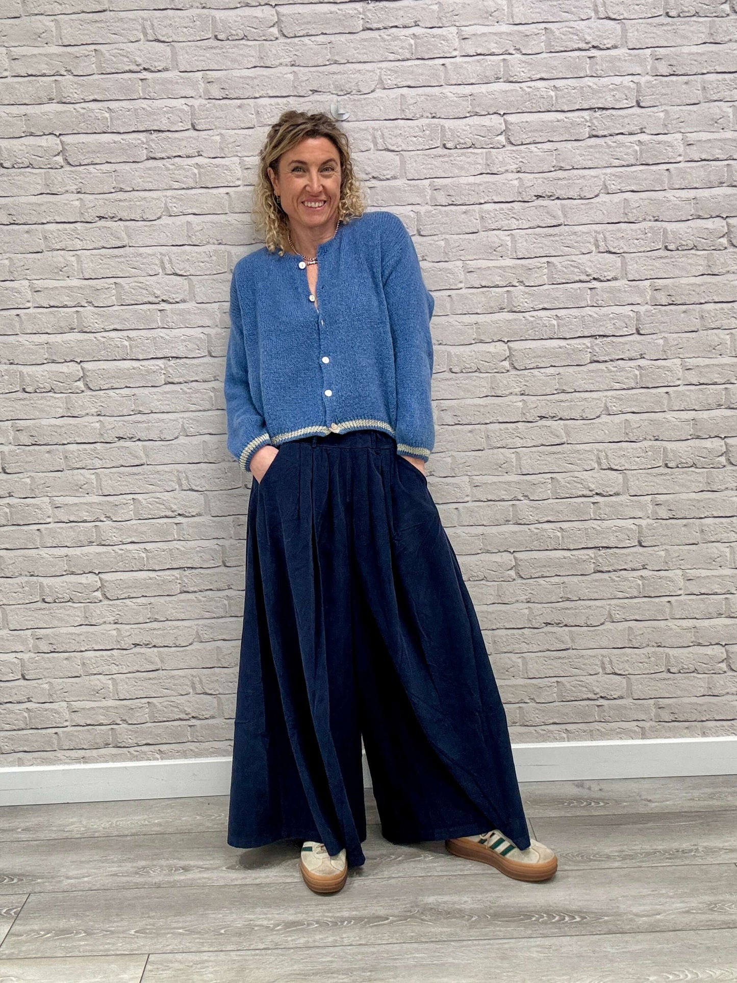 Soho Cord Palazzo Trousers | Navy