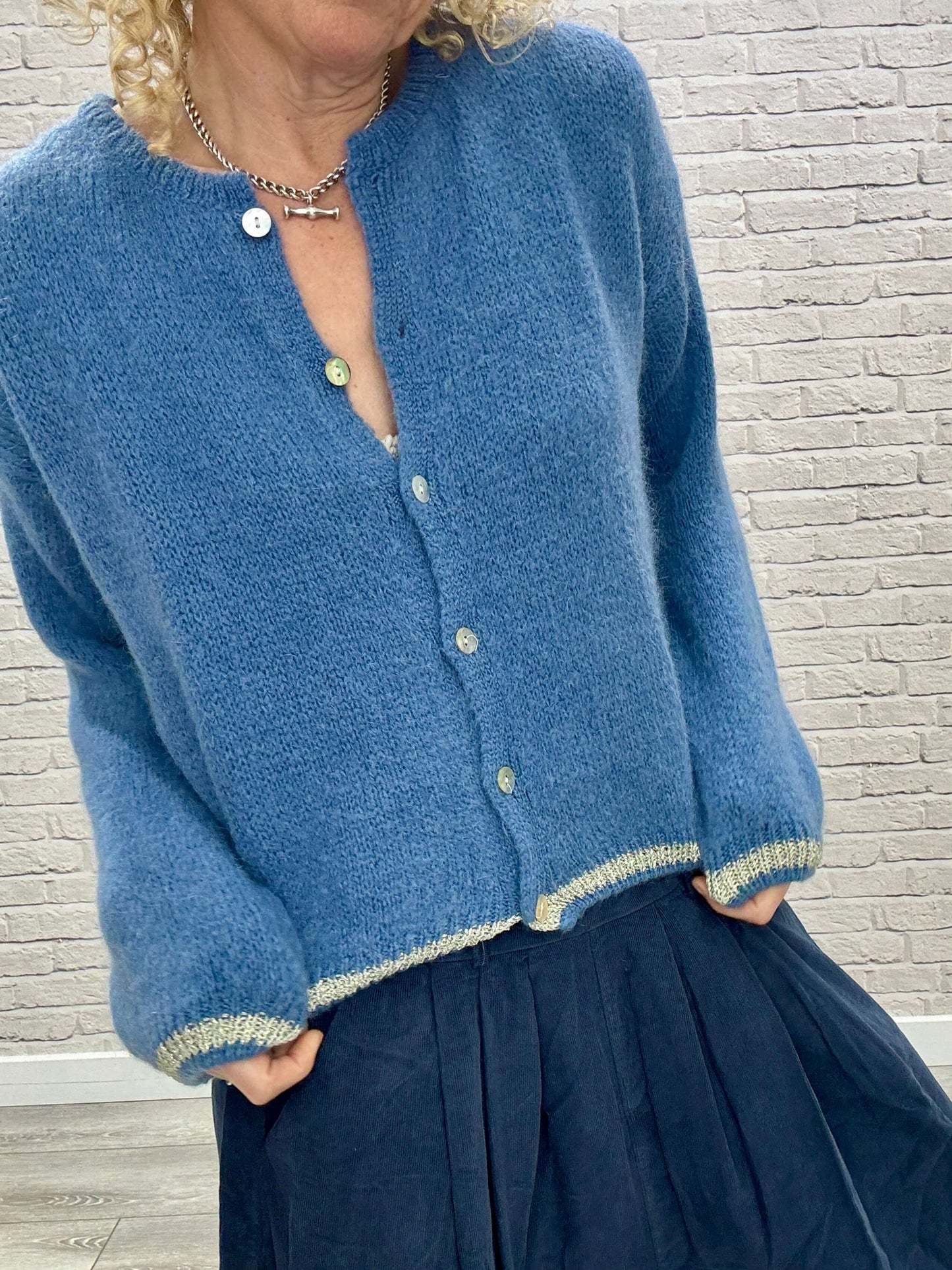Long Sleeve Hamptons Cardigan | Denim & Gold (NEW)