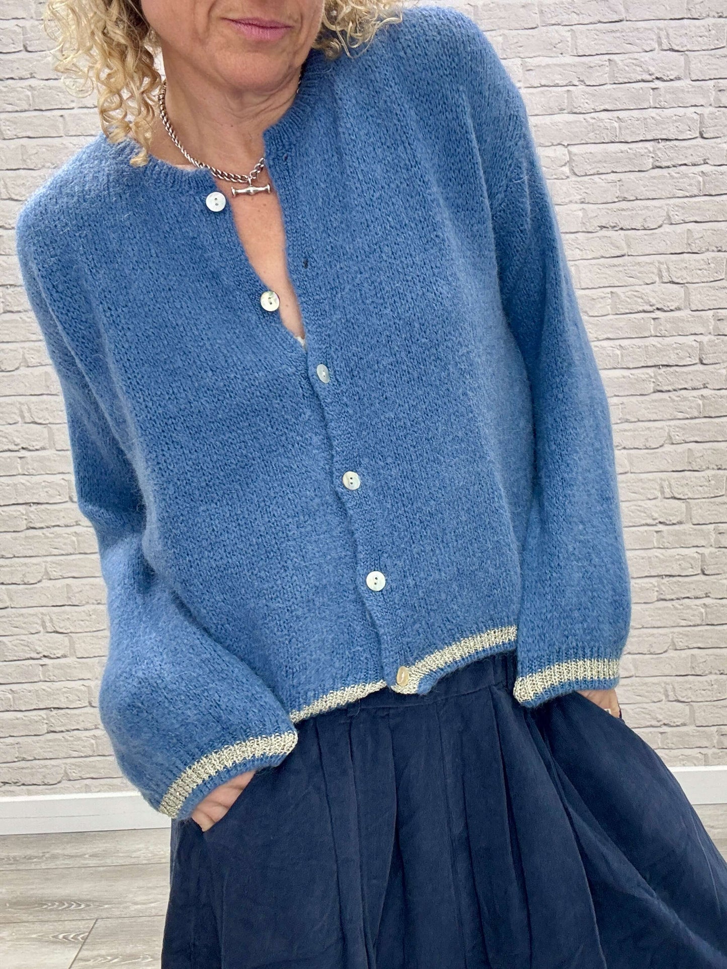 Long Sleeve Hamptons Cardigan | Denim & Gold (NEW)