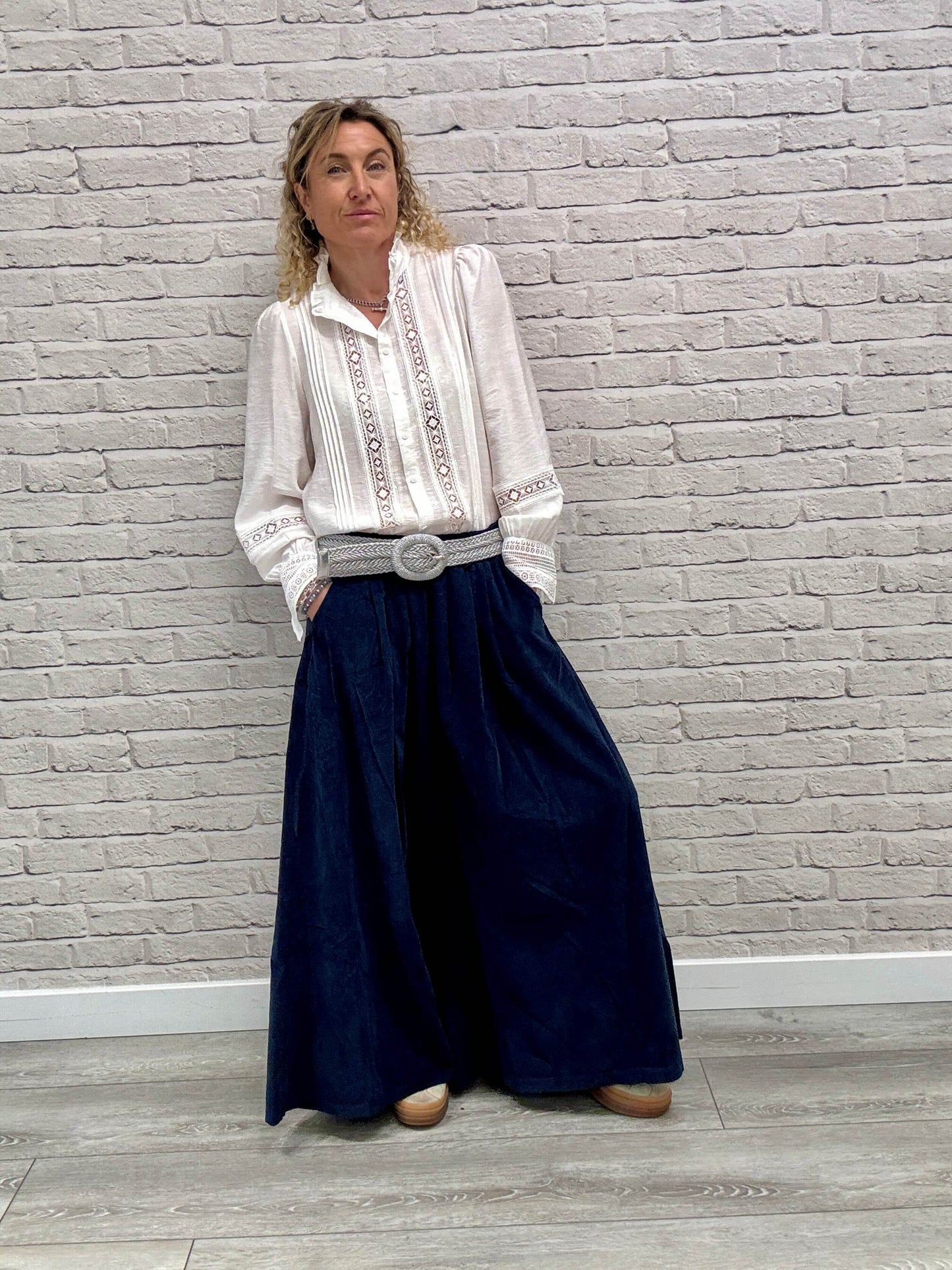 Soho Cord Palazzo Trousers | Navy