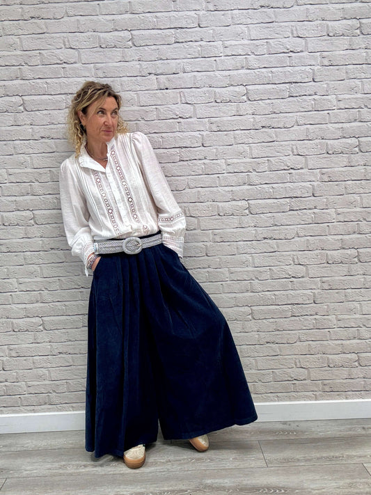 Soho Cord Palazzo Trousers | Navy