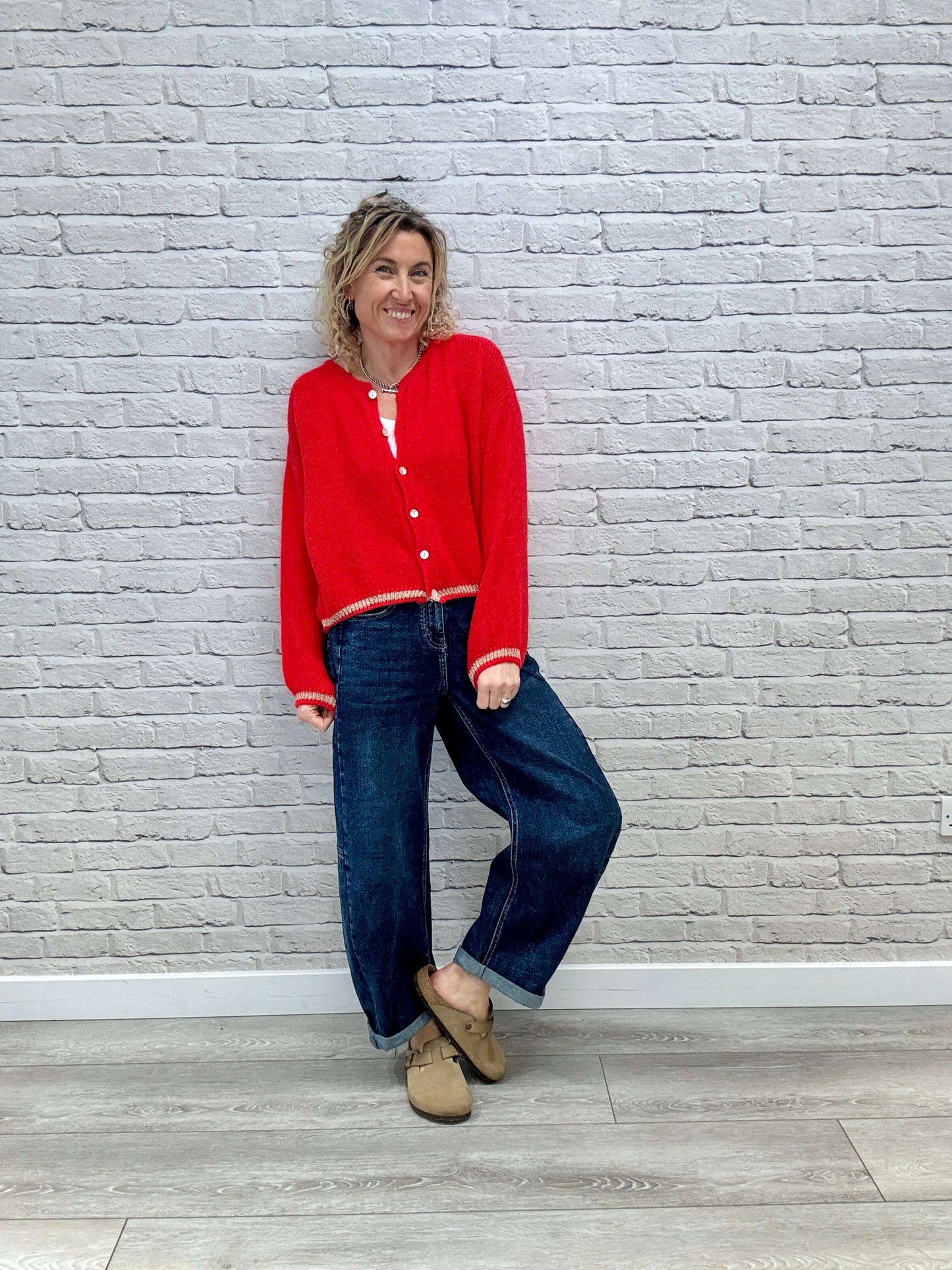 Long Sleeve Hamptons Cardigan | Red & Gold (NEW)