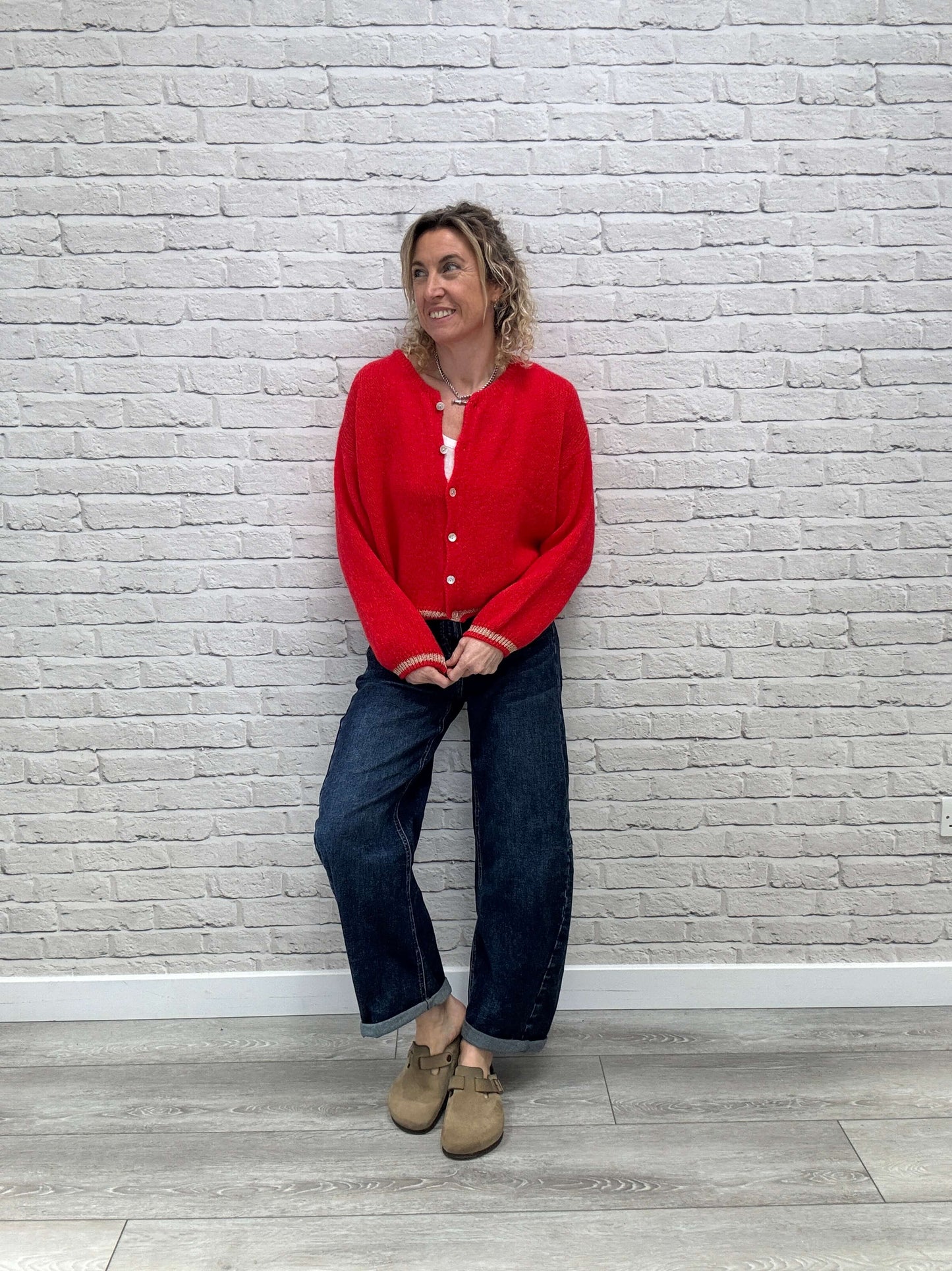 Long Sleeve Hamptons Cardigan | Red & Gold (NEW)