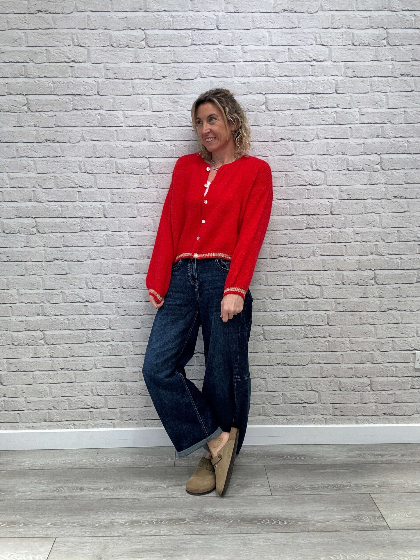 Long Sleeve Hamptons Cardigan | Red & Gold (NEW)