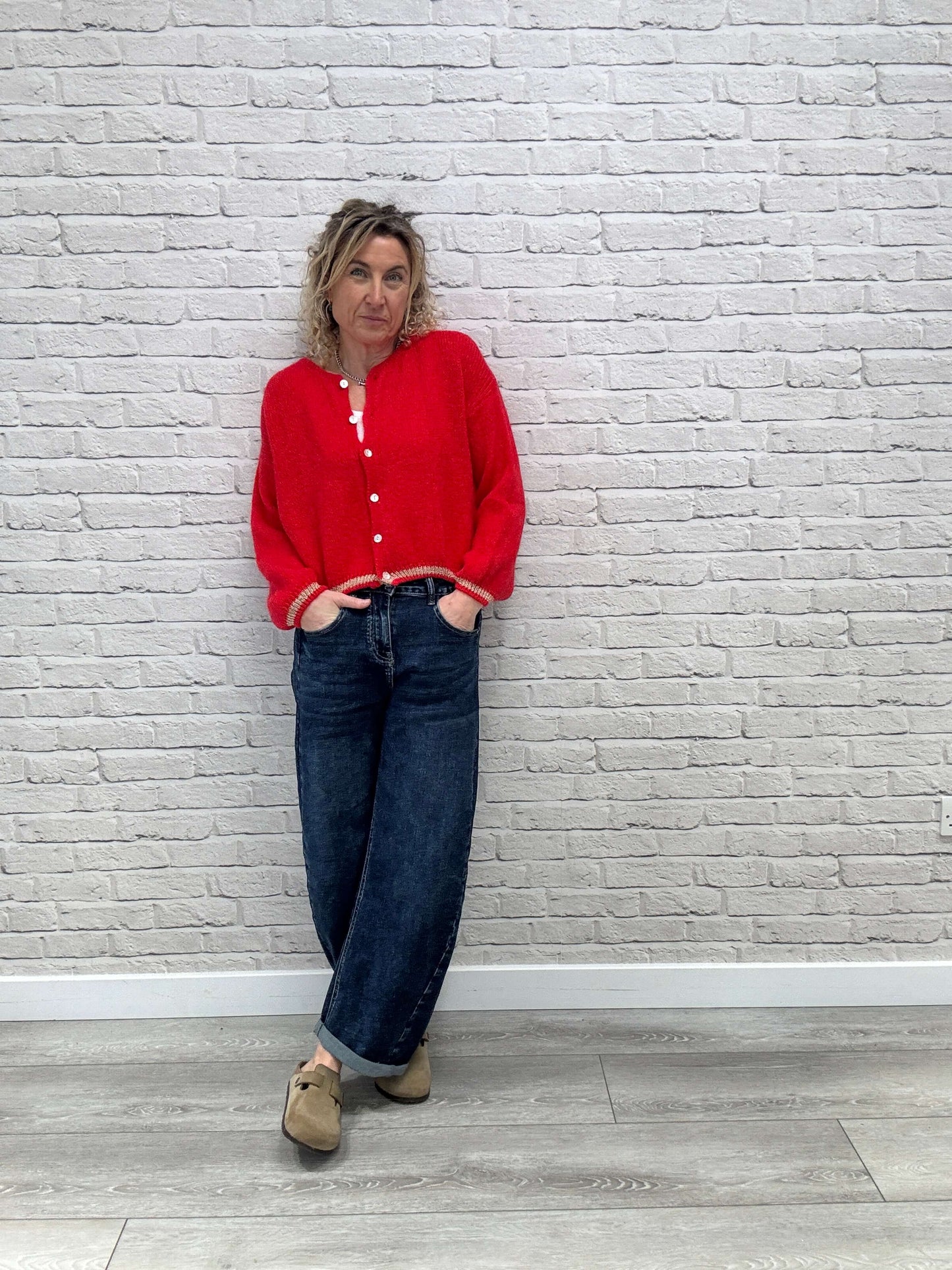 Long Sleeve Hamptons Cardigan | Red & Gold (NEW)