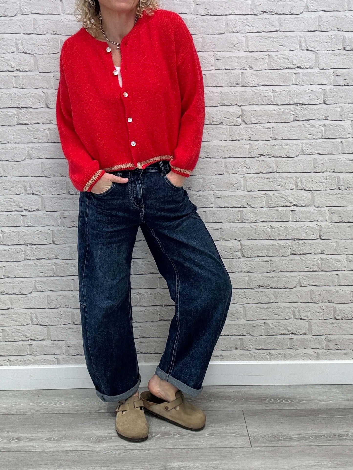 Long Sleeve Hamptons Cardigan | Red & Gold (NEW)