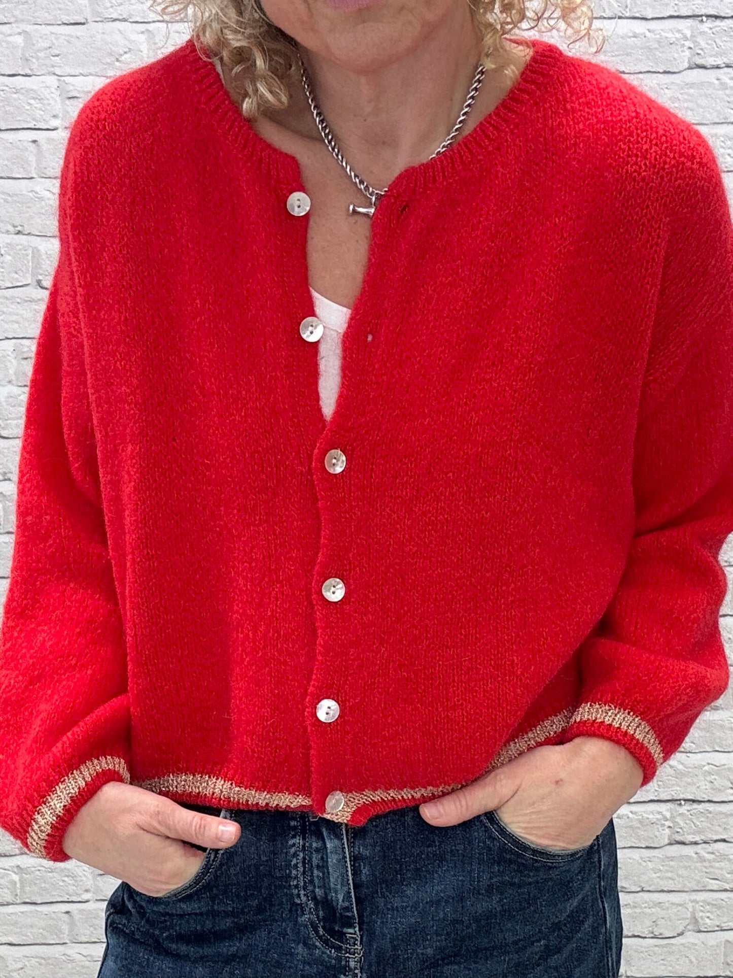 Long Sleeve Hamptons Cardigan | Red & Gold (NEW)