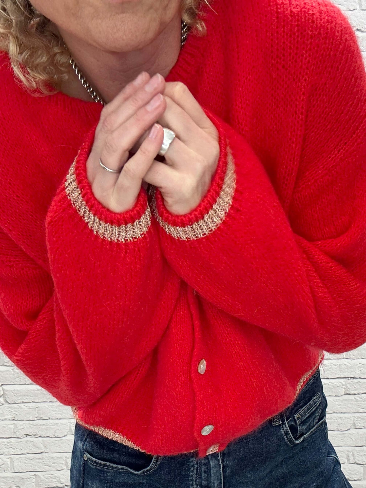 Long Sleeve Hamptons Cardigan | Red & Gold (NEW)