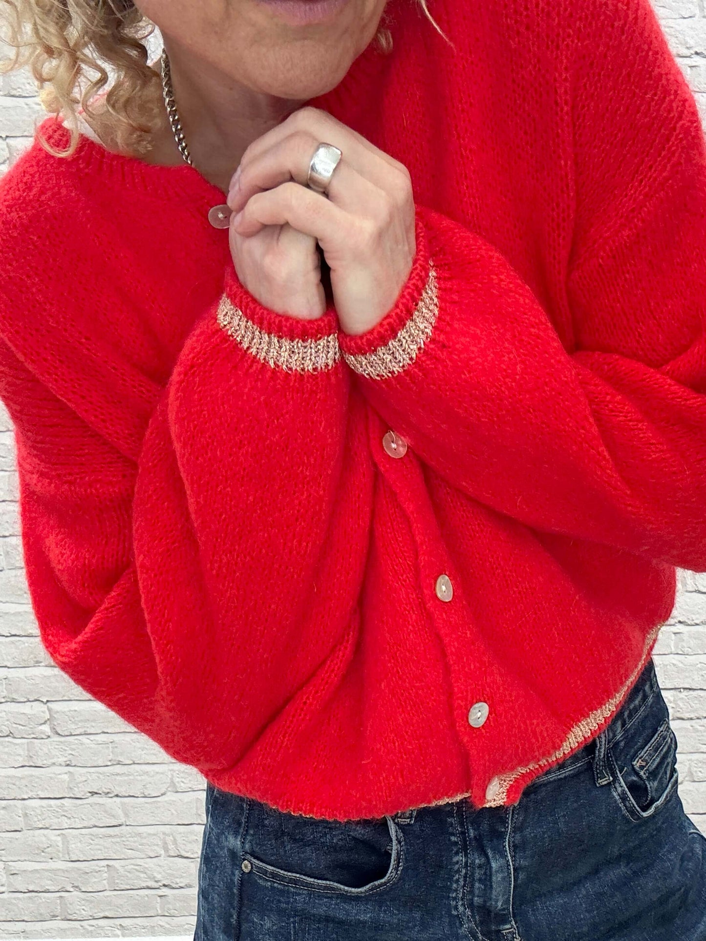 Long Sleeve Hamptons Cardigan | Red & Gold (NEW)