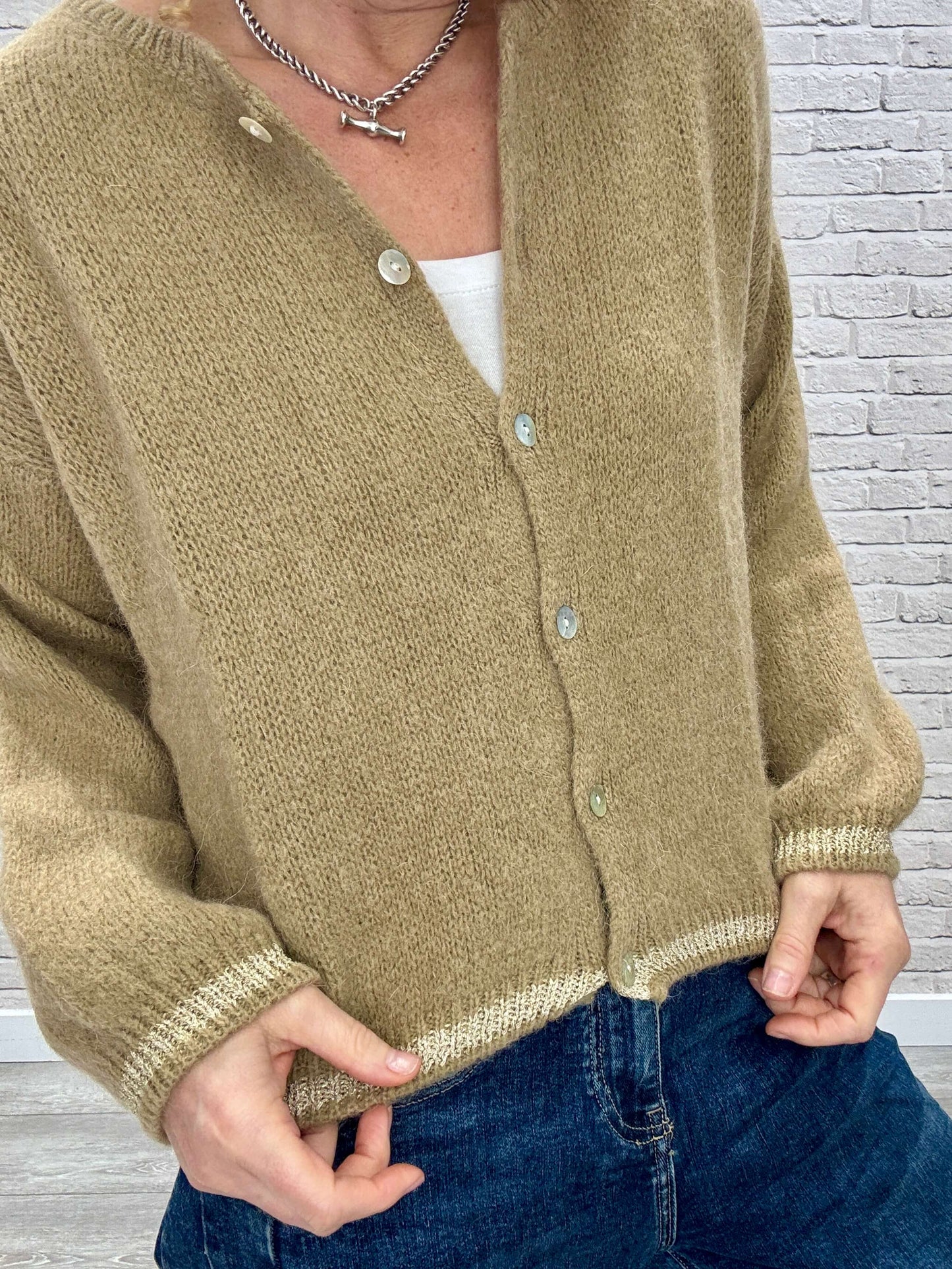 Long Sleeve Hamptons Cardigan | Toffee & Gold (NEW)