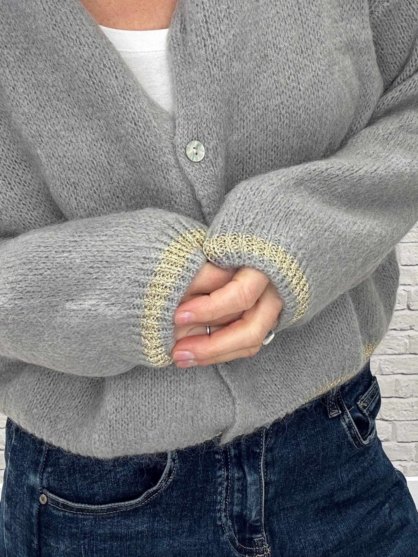 Long Sleeve Hamptons Cardigan | Dove Grey & Gold (NEW)