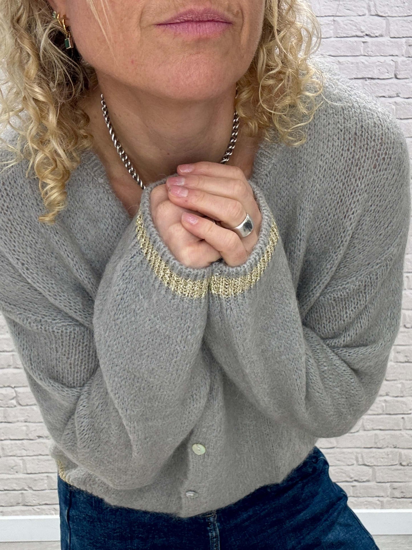 Long Sleeve Hamptons Cardigan | Dove Grey & Gold (NEW)