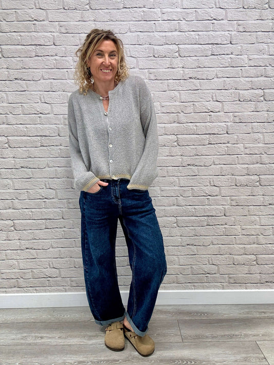 Long Sleeve Hamptons Cardigan | Dove Grey & Gold (NEW)