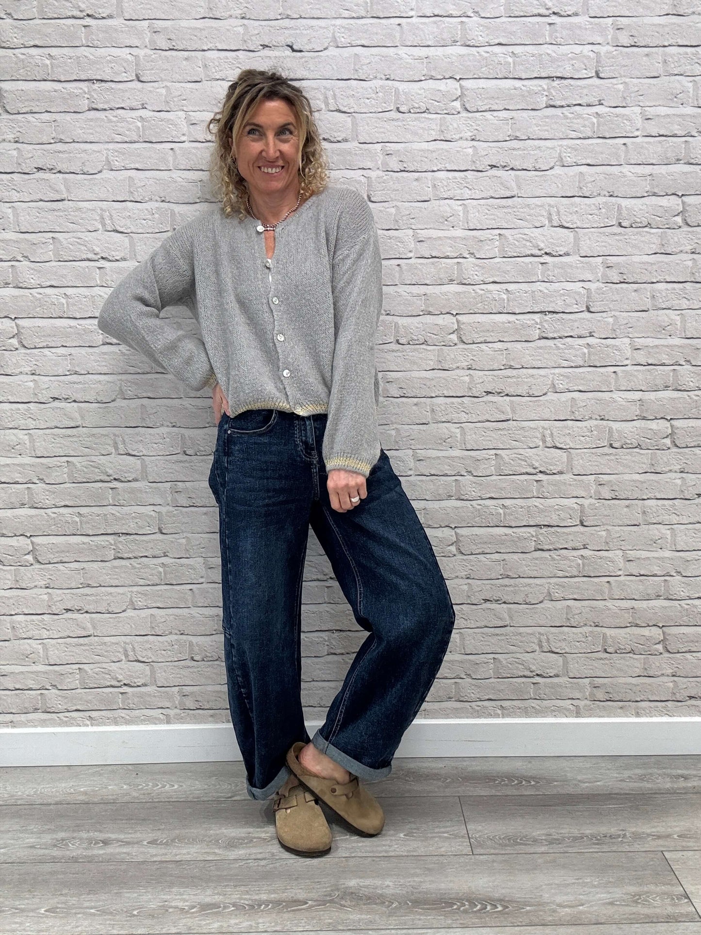 Long Sleeve Hamptons Cardigan | Dove Grey & Gold (NEW)