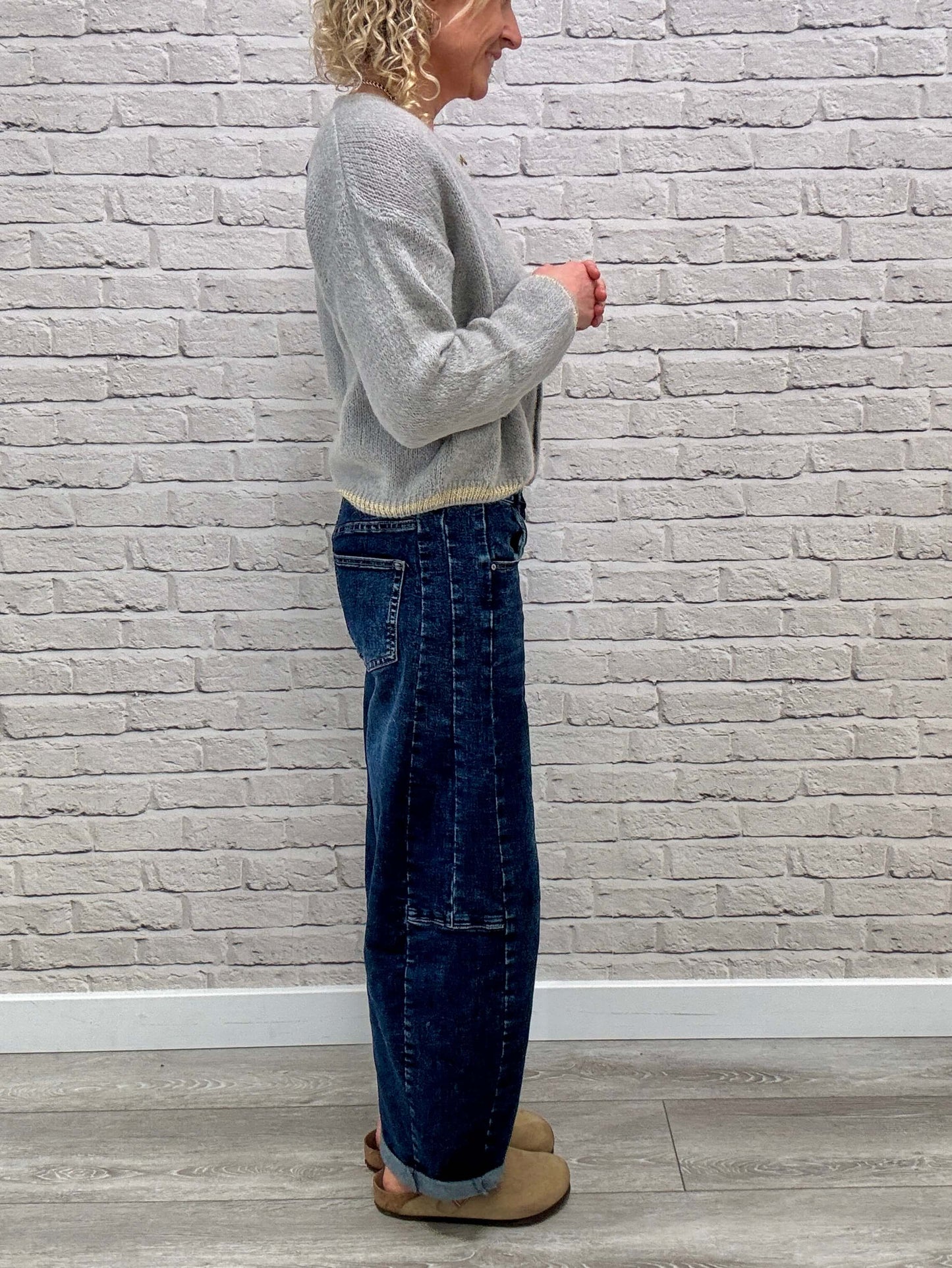 Long Sleeve Hamptons Cardigan | Dove Grey & Gold (NEW)