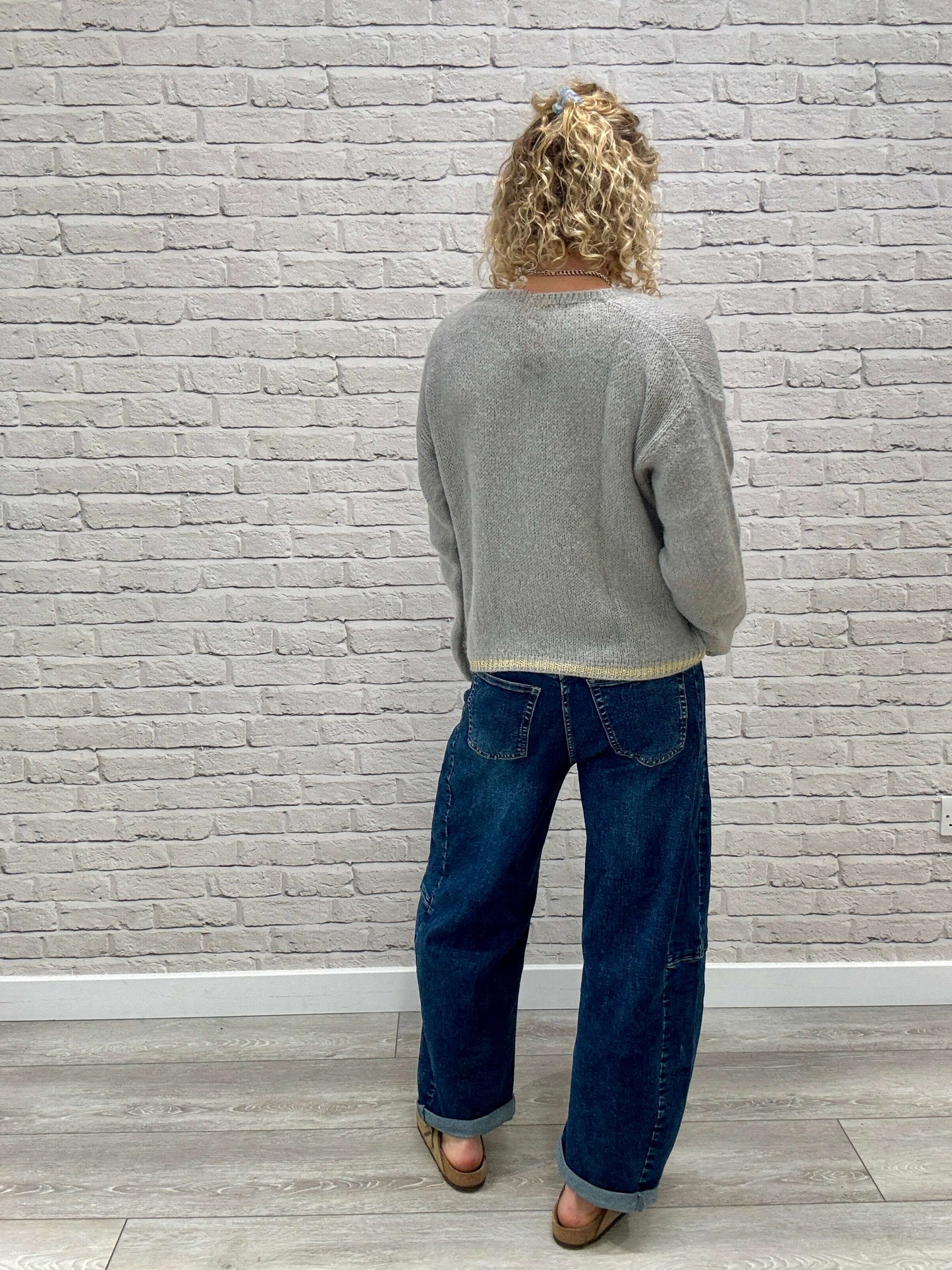 Long Sleeve Hamptons Cardigan | Dove Grey & Gold (NEW)