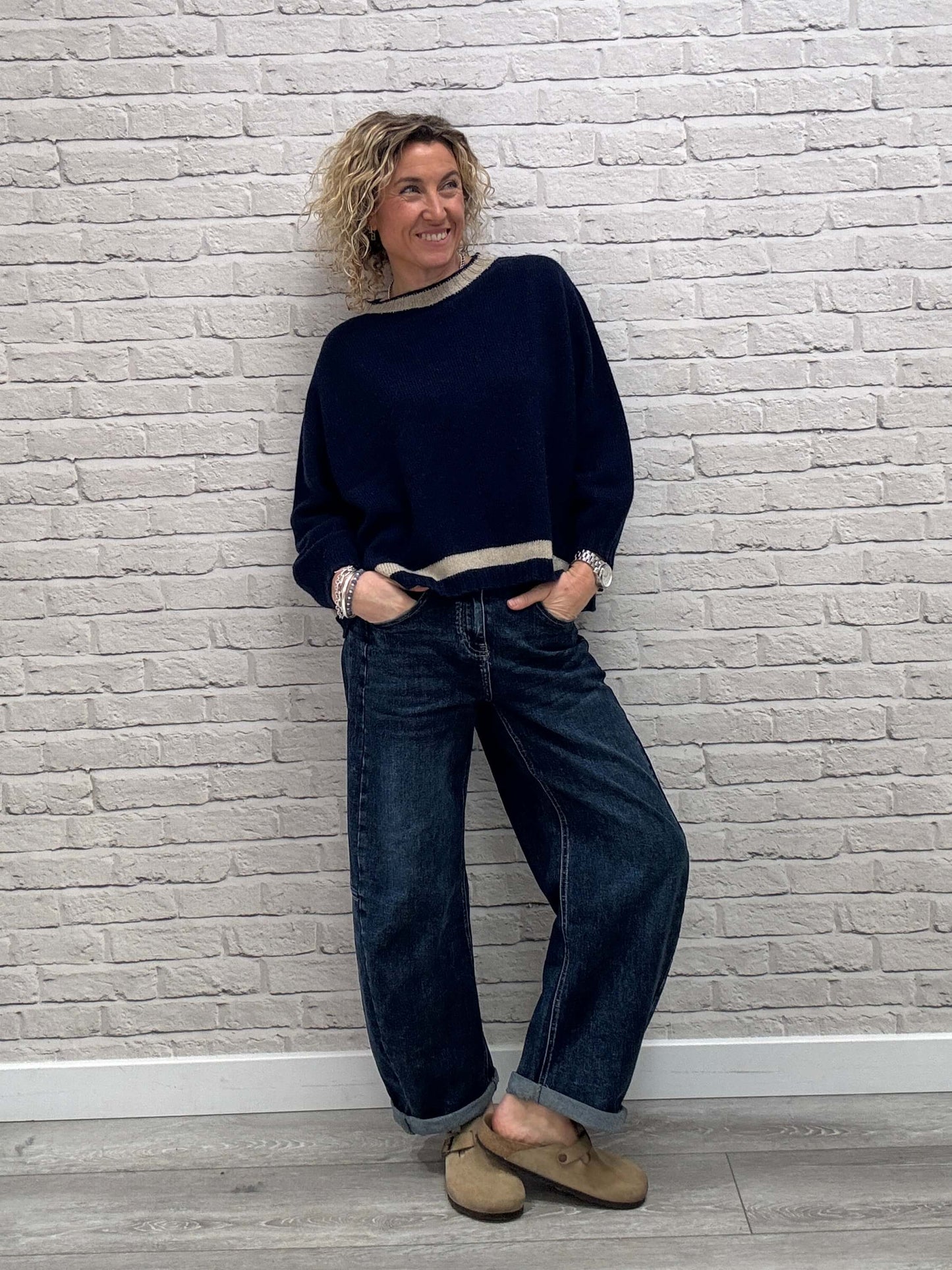 Cashmere Blend Sparkle Knit | Navy & Gold