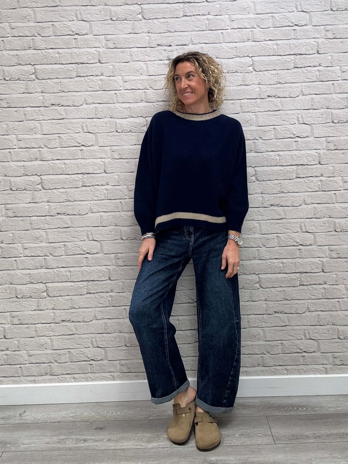 Cashmere Blend Sparkle Knit | Navy & Gold