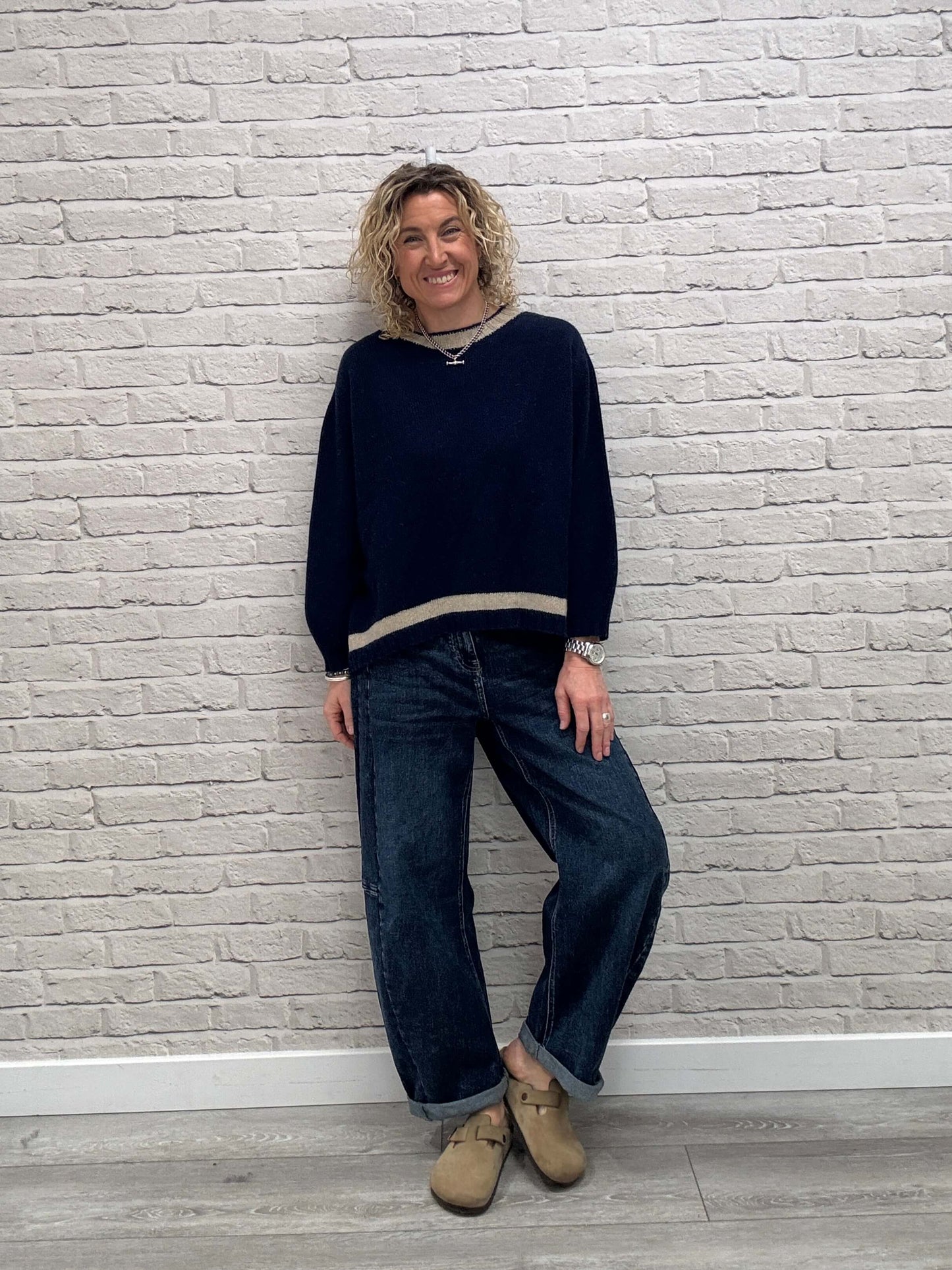 Cashmere Blend Sparkle Knit | Navy & Gold