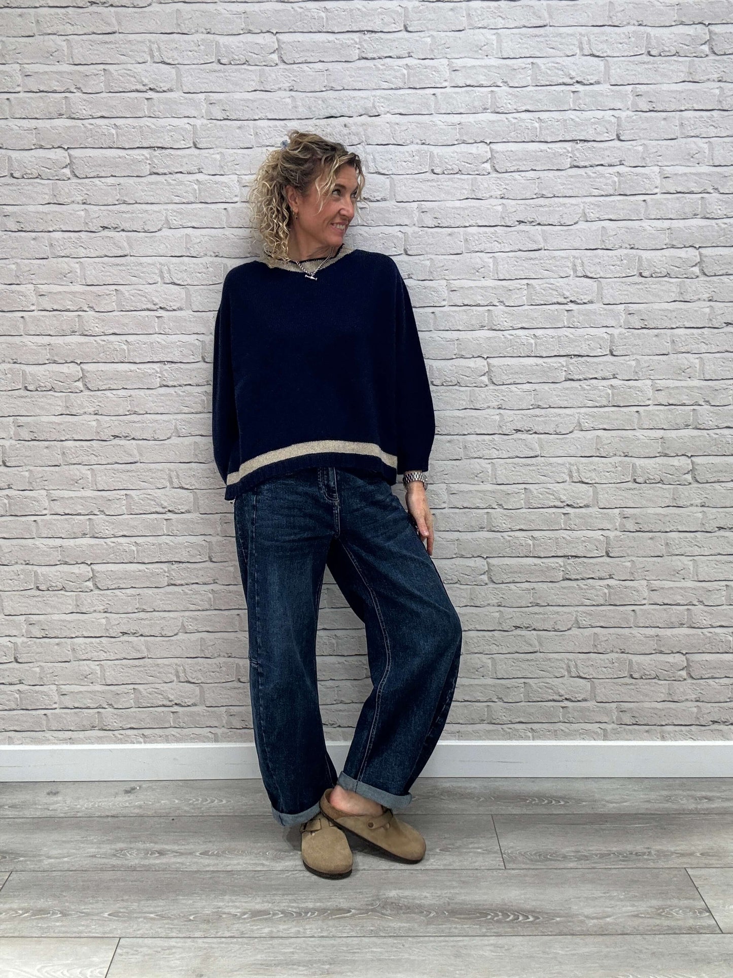 Cashmere Blend Sparkle Knit | Navy & Gold