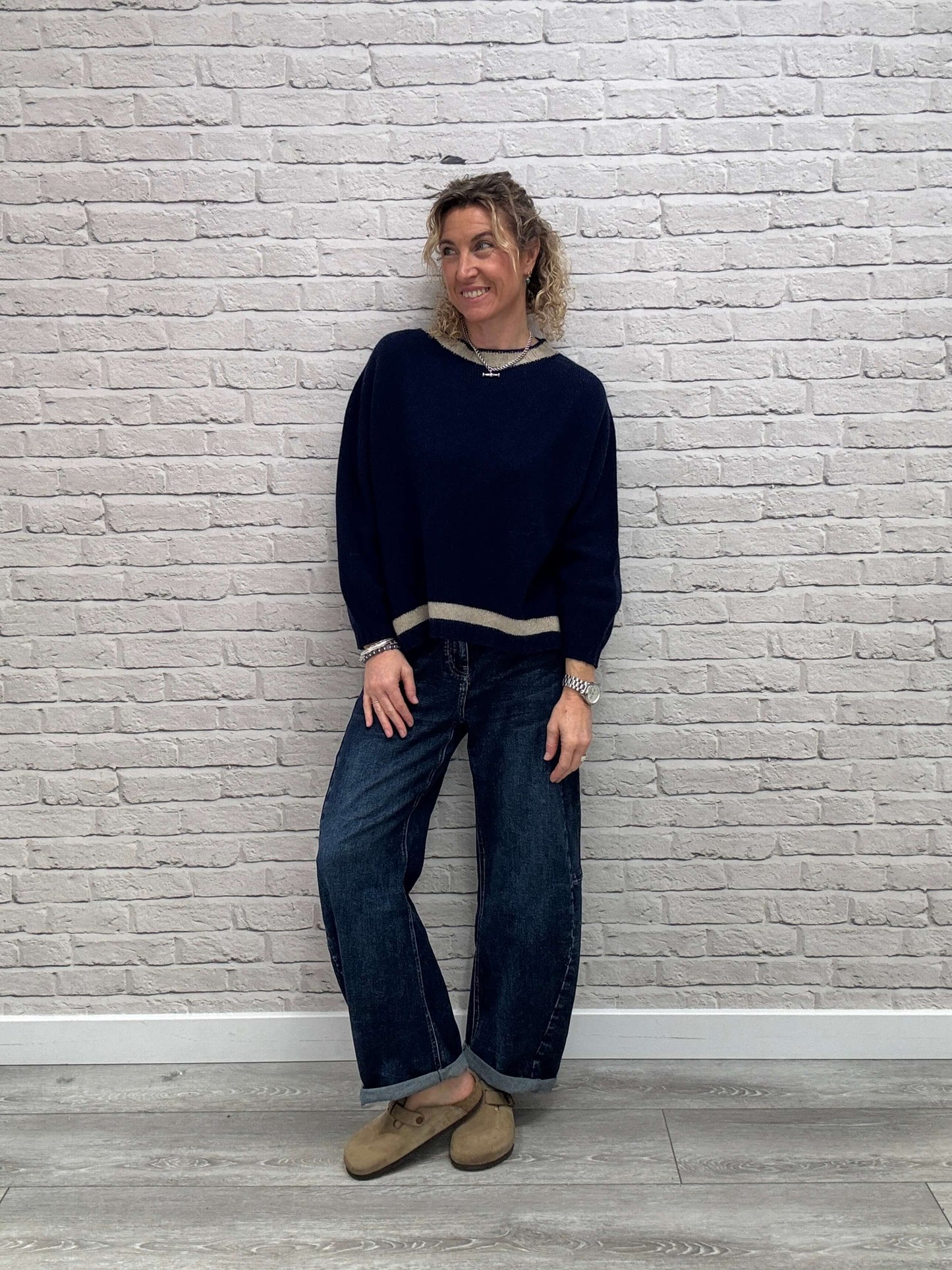 Cashmere Blend Sparkle Knit | Navy & Gold