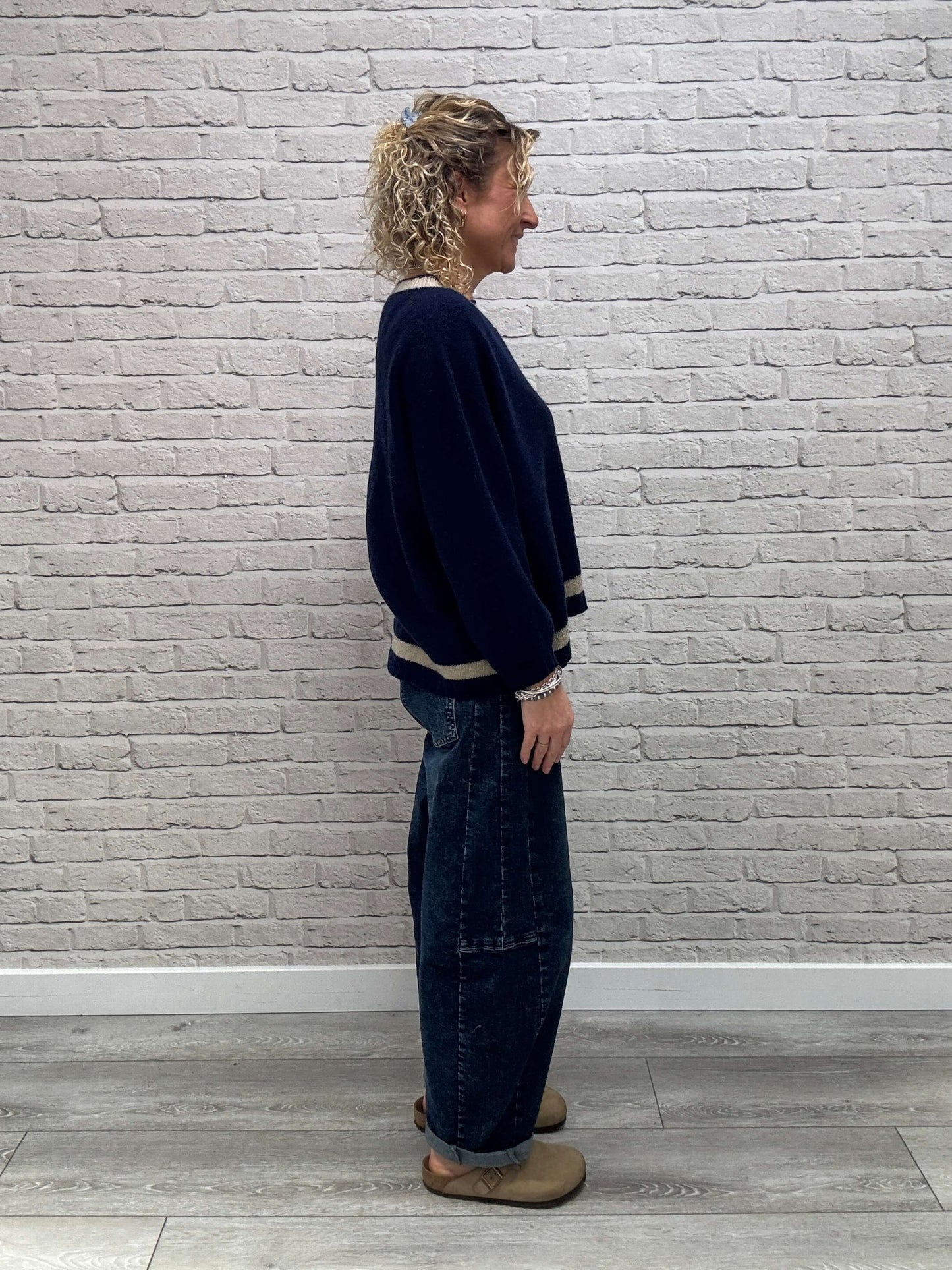 Cashmere Blend Sparkle Knit | Navy & Gold