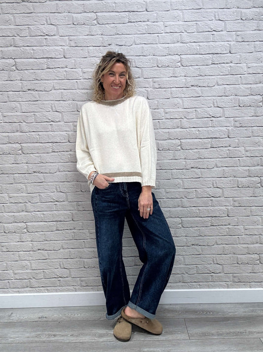 Cashmere Blend Sparkle Knit | Cream & Gold