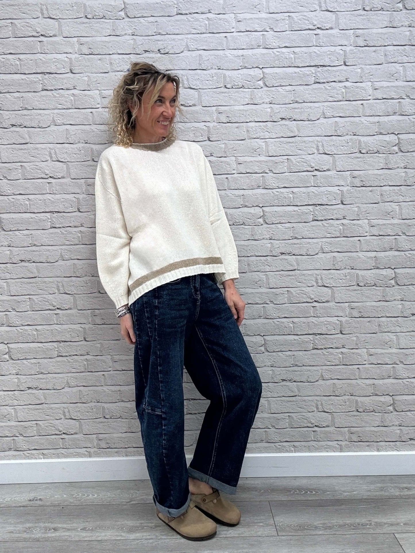 Cashmere Blend Sparkle Knit | Cream & Gold