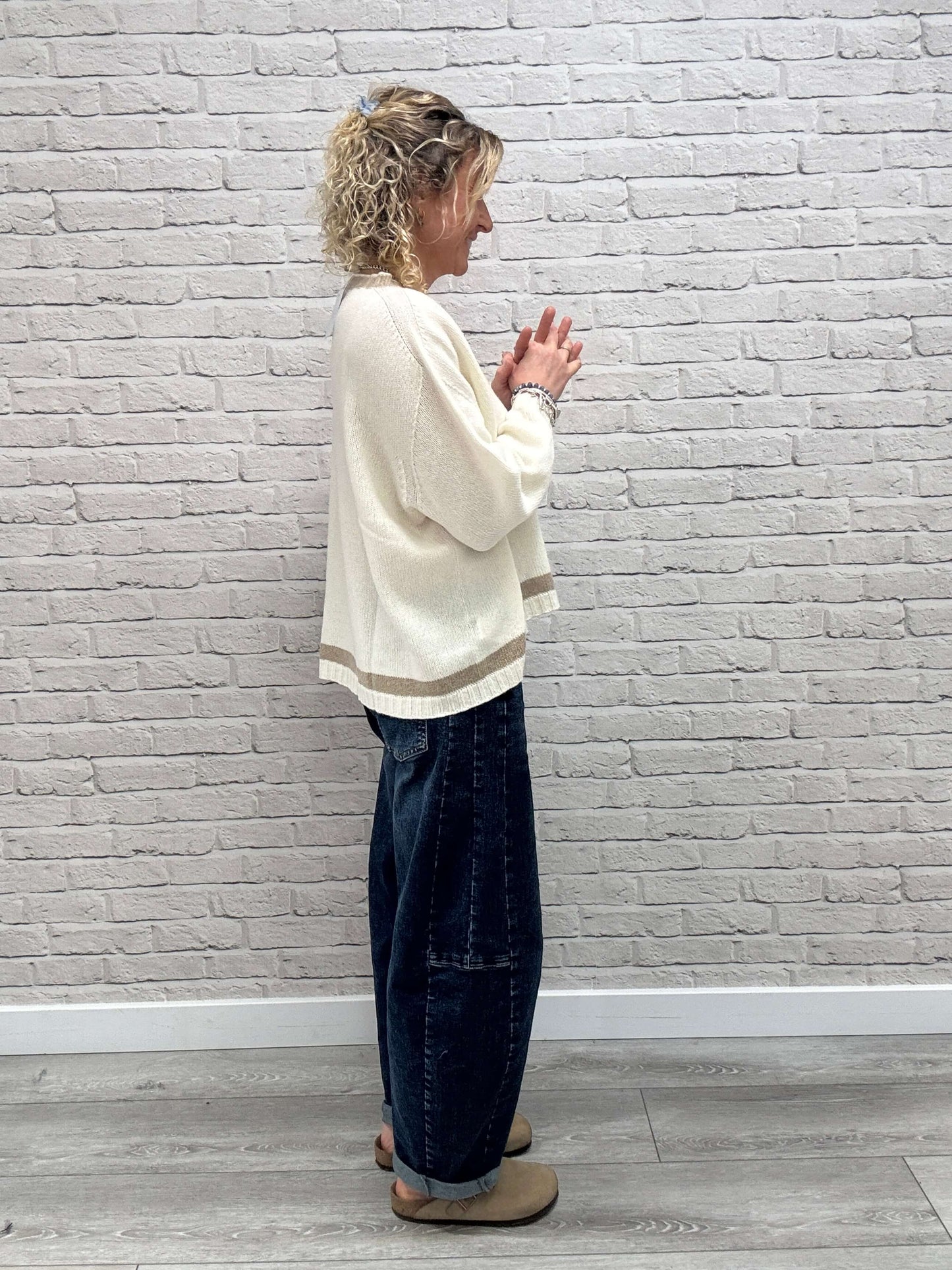 Cashmere Blend Sparkle Knit | Cream & Gold