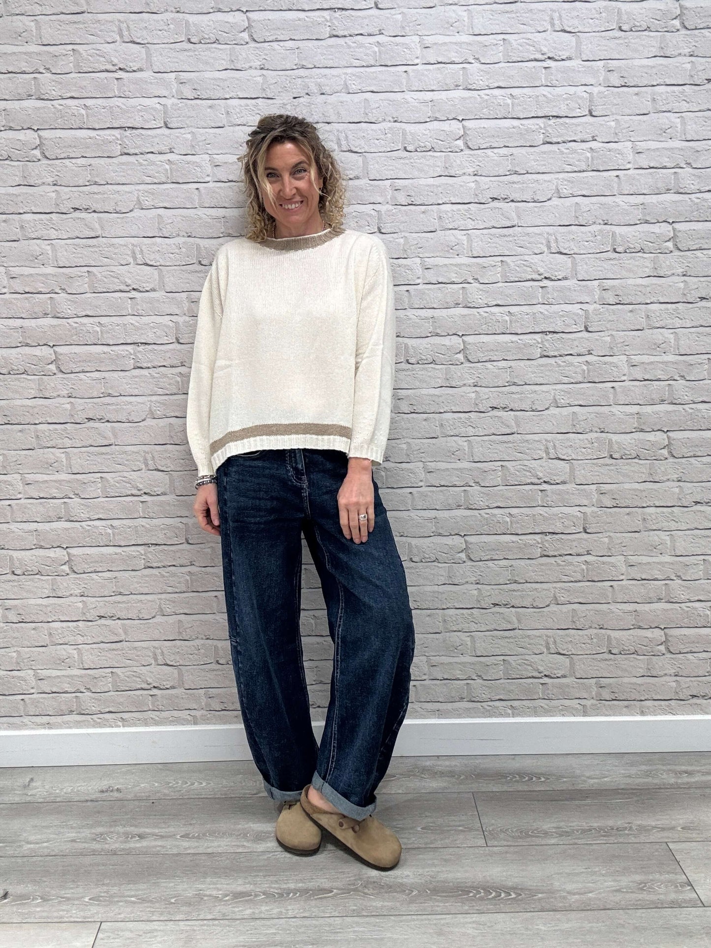 Cashmere Blend Sparkle Knit | Cream & Gold