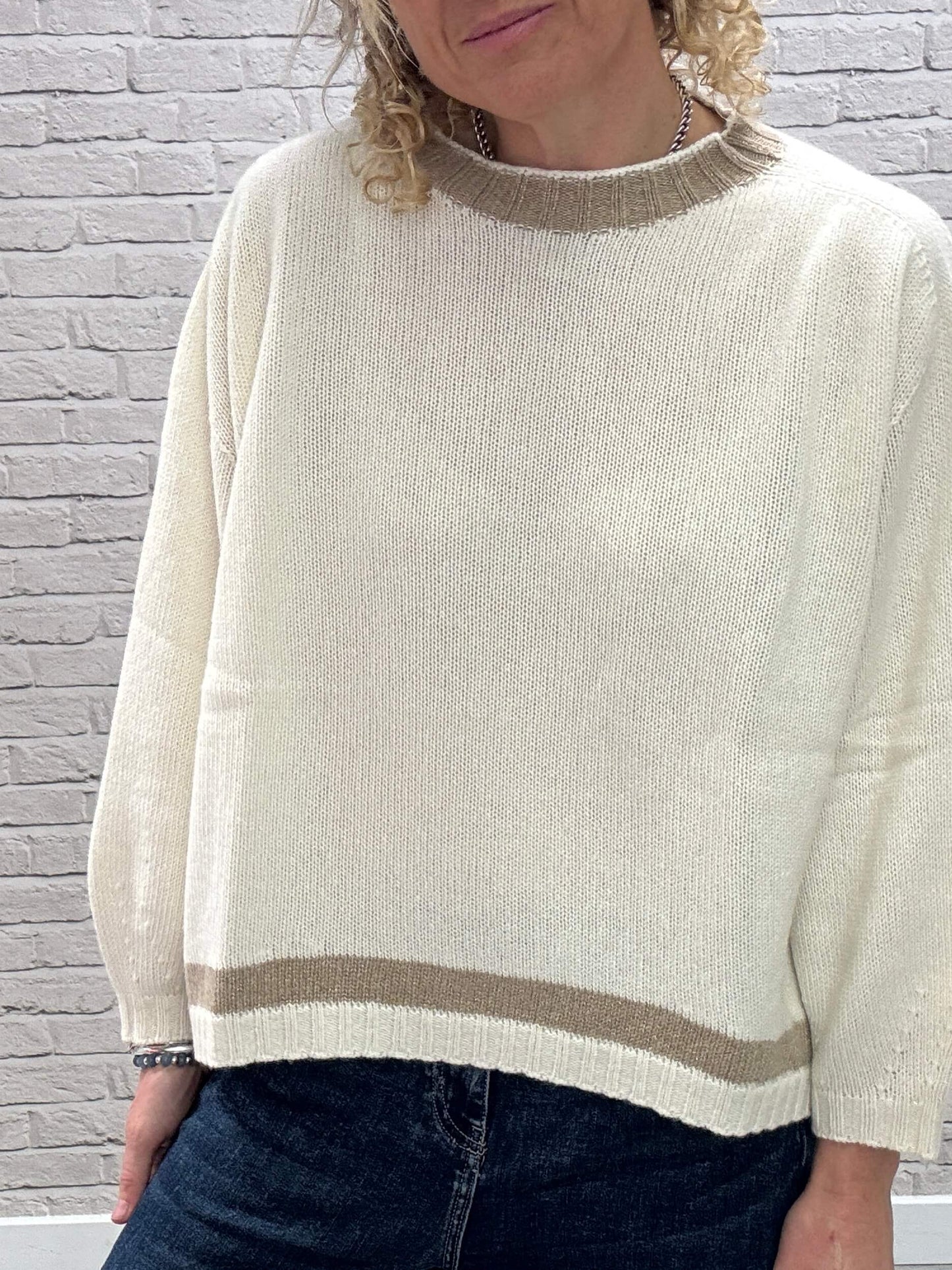 Cashmere Blend Sparkle Knit | Cream & Gold