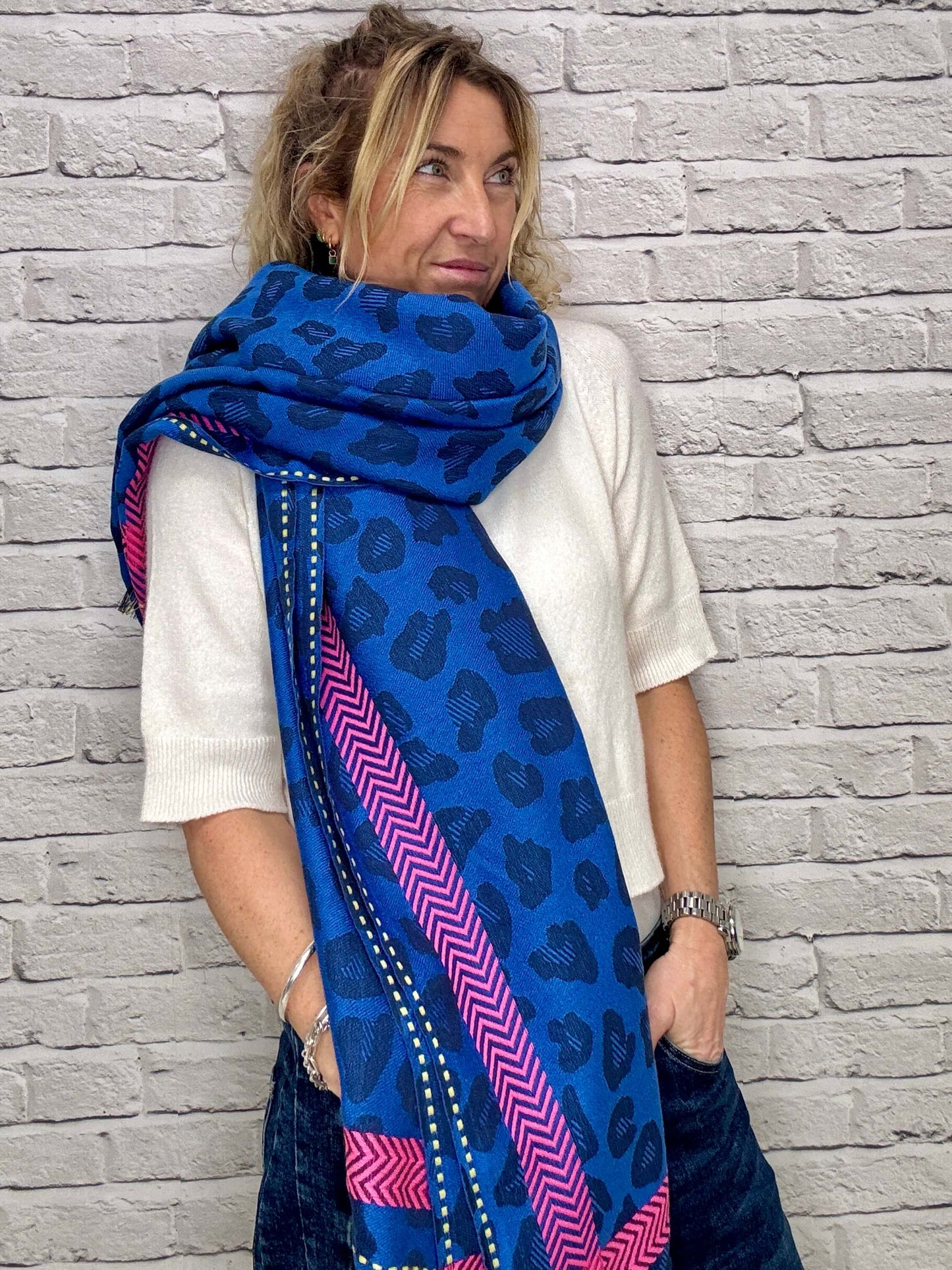 Blue Leopard Scarf
