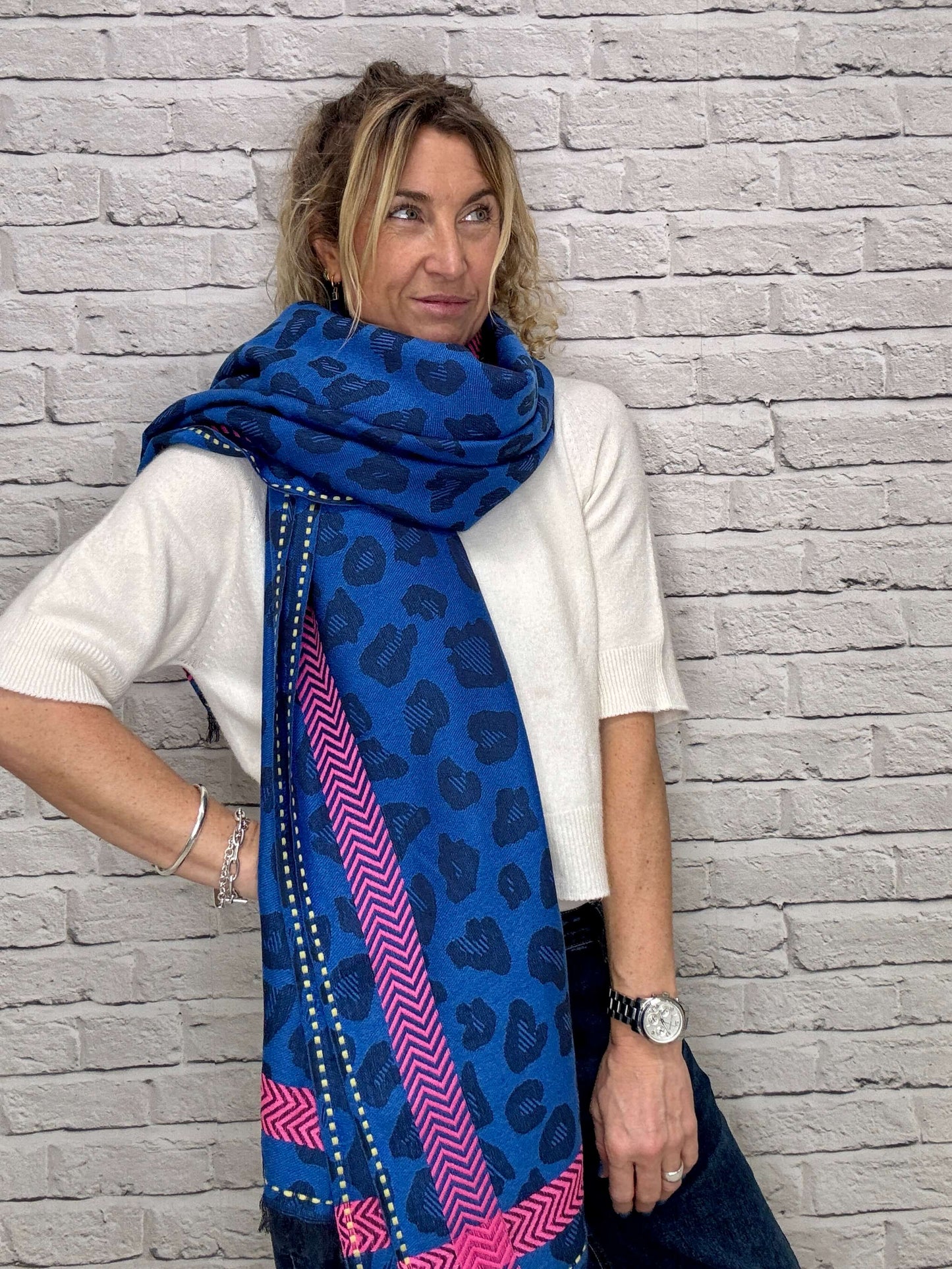 Blue Leopard Scarf