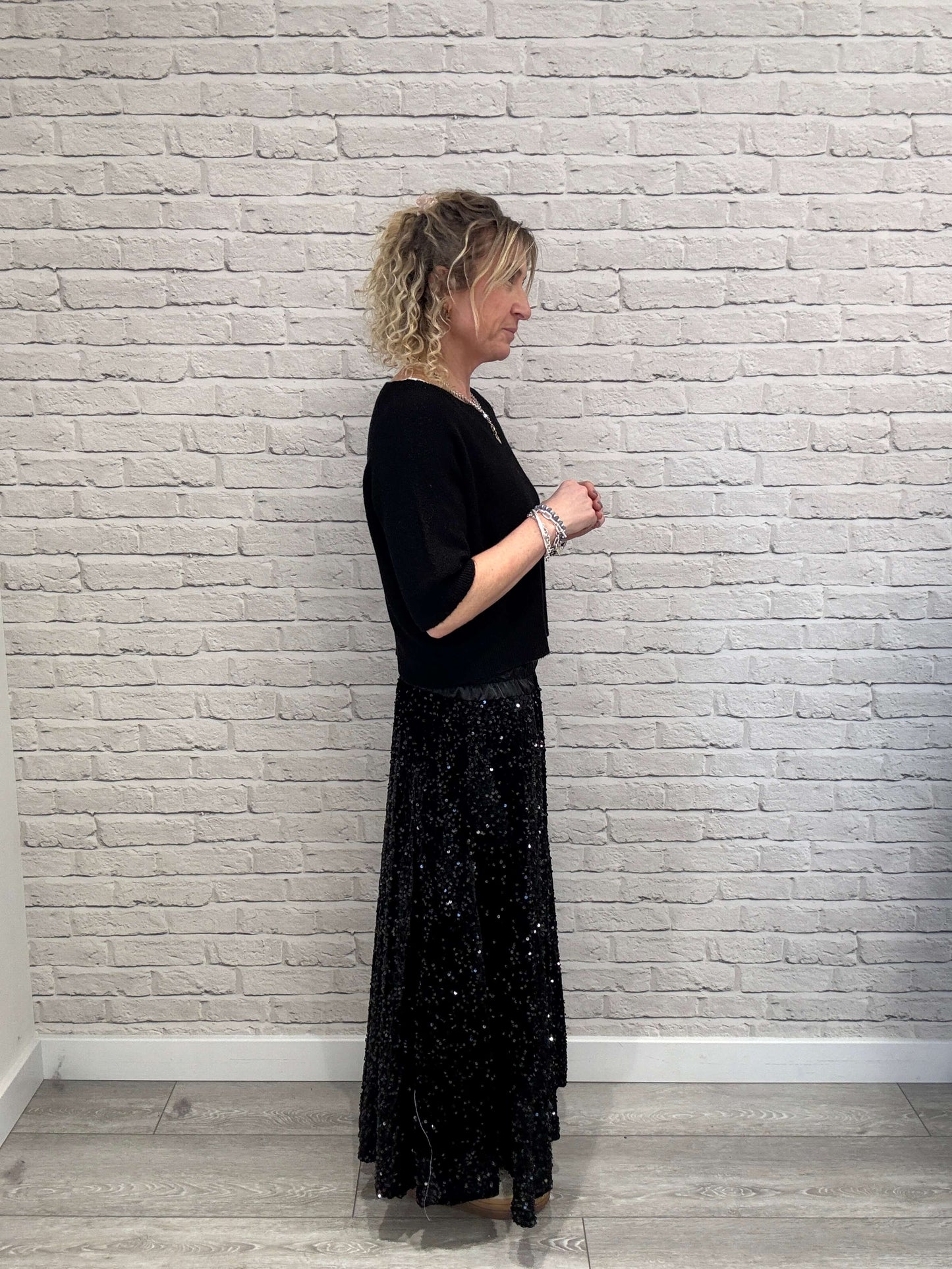 Lopez Velvet Sequin Maxi Skirt | Black