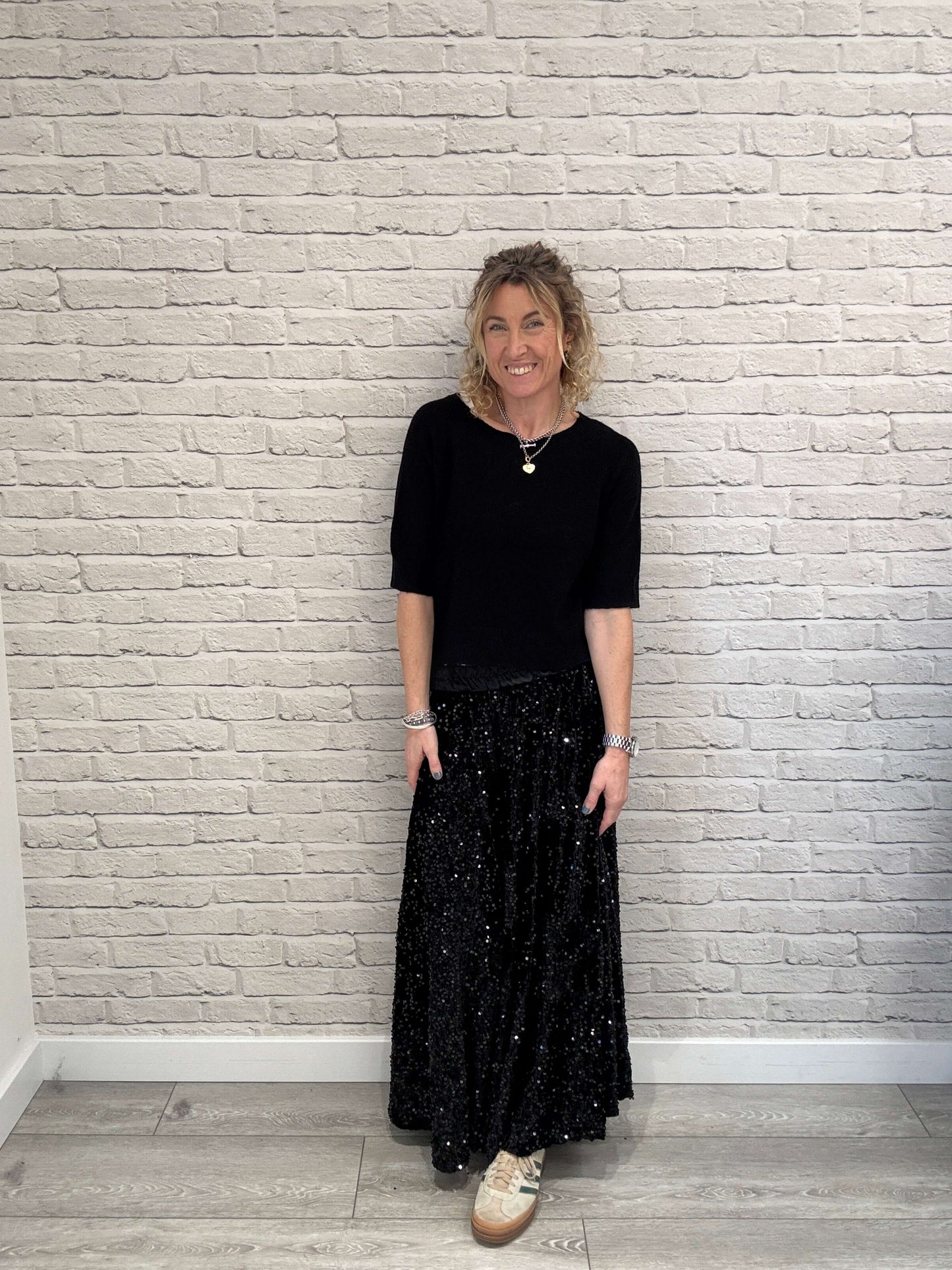 Lopez Velvet Sequin Maxi Skirt | Black