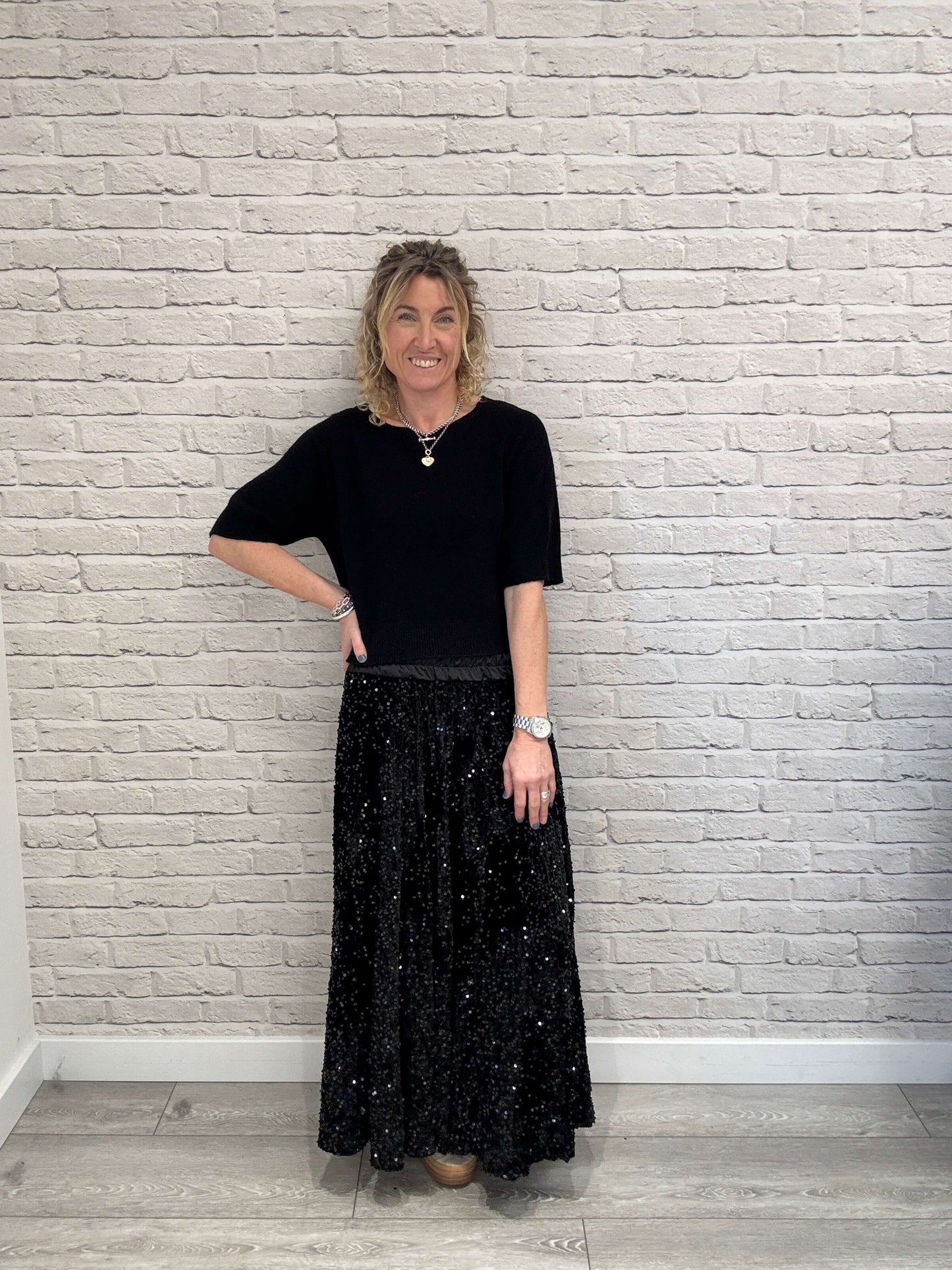 Lopez Velvet Sequin Maxi Skirt | Black