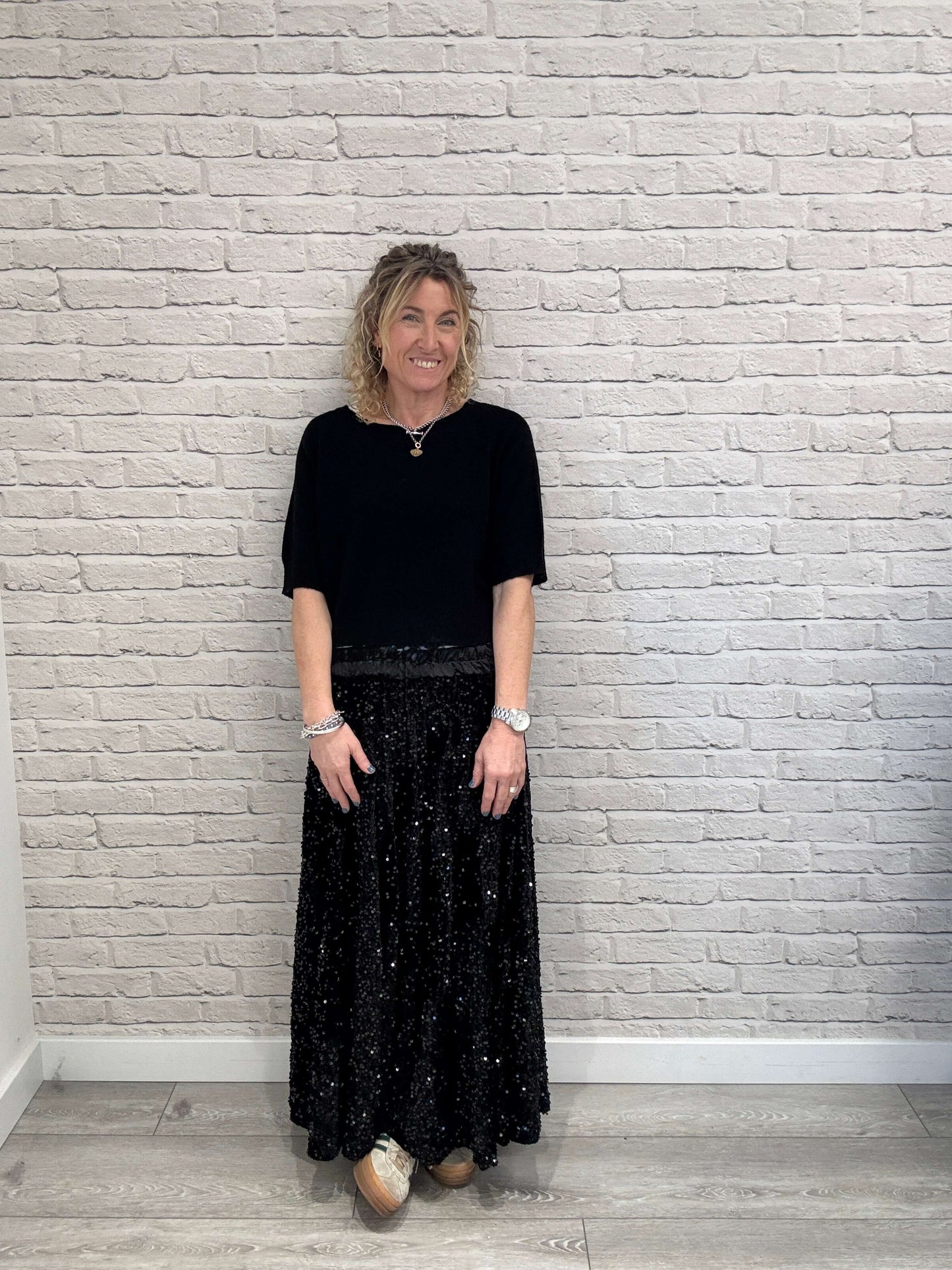 Lopez Velvet Sequin Maxi Skirt | Black