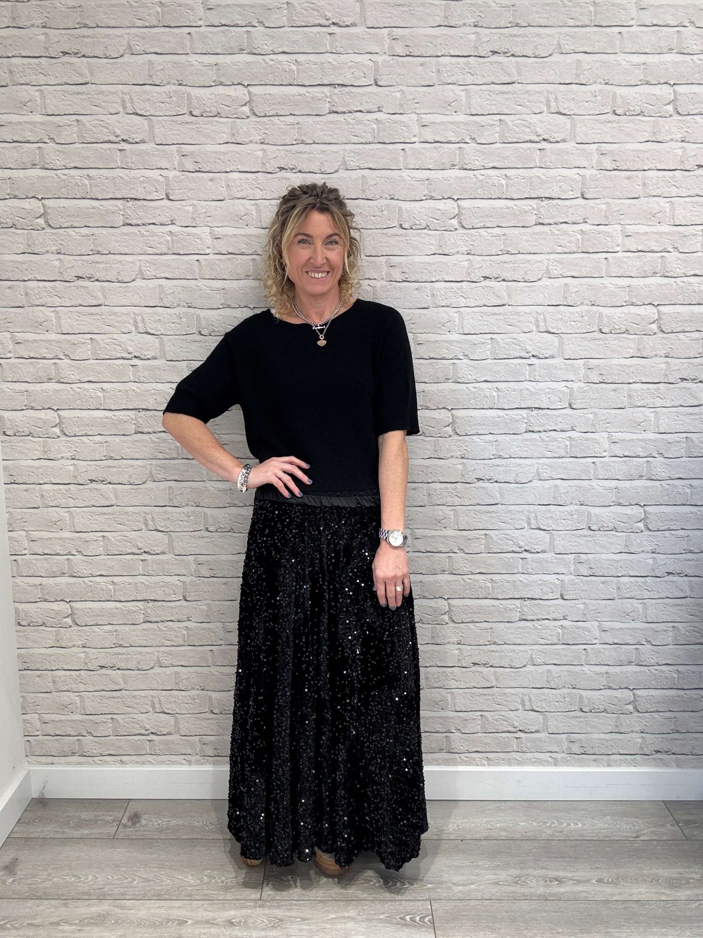 Lopez Velvet Sequin Maxi Skirt | Black