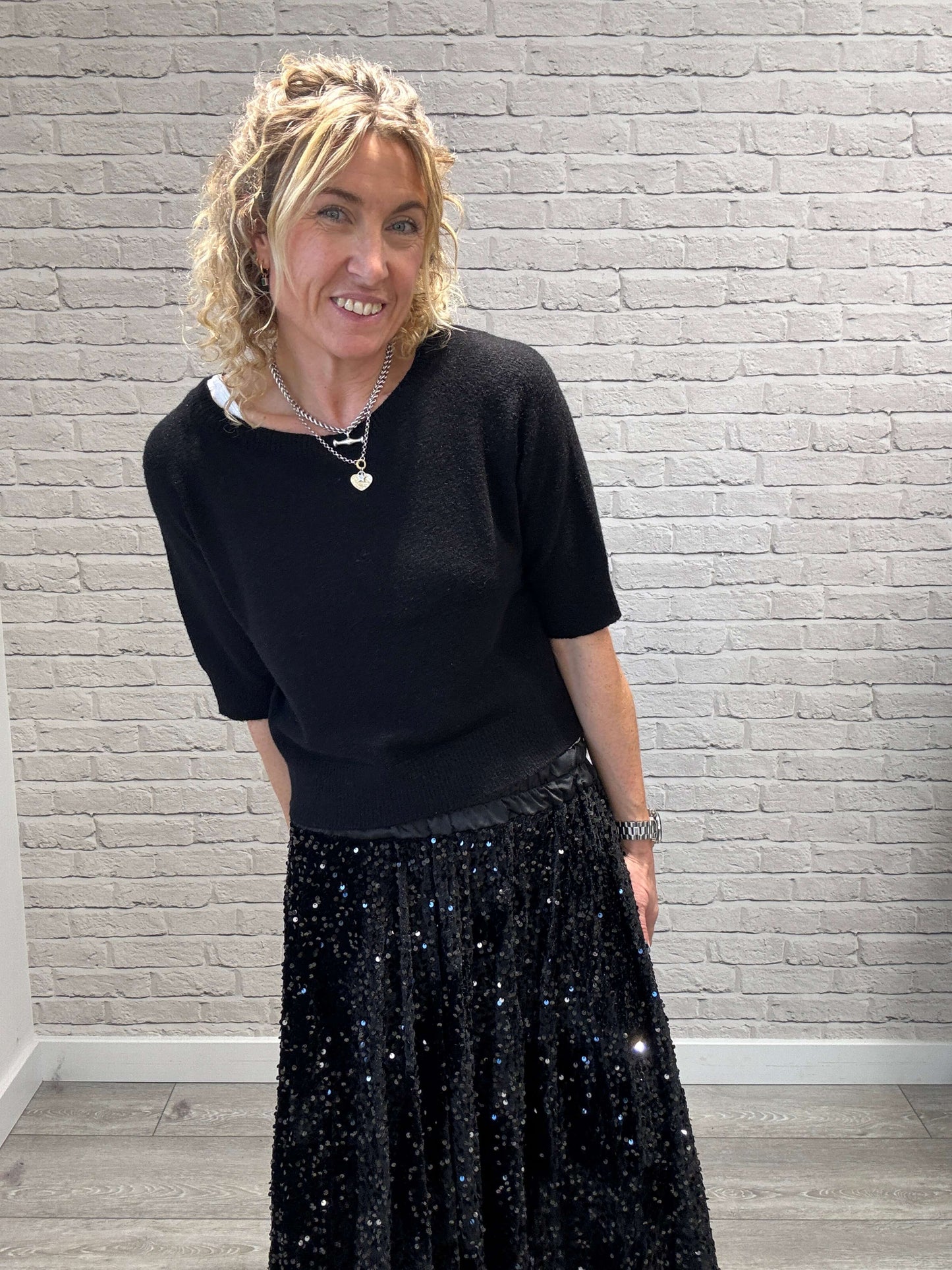 Lopez Velvet Sequin Maxi Skirt | Black