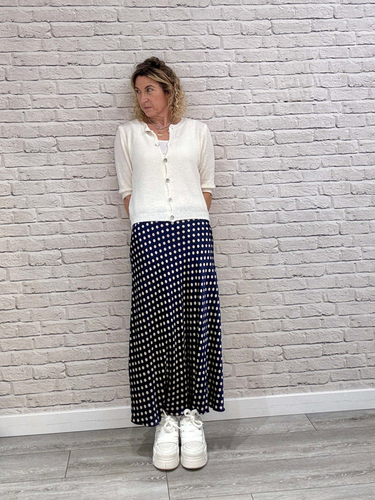 Dotty Satin Slip Skirt | Navy