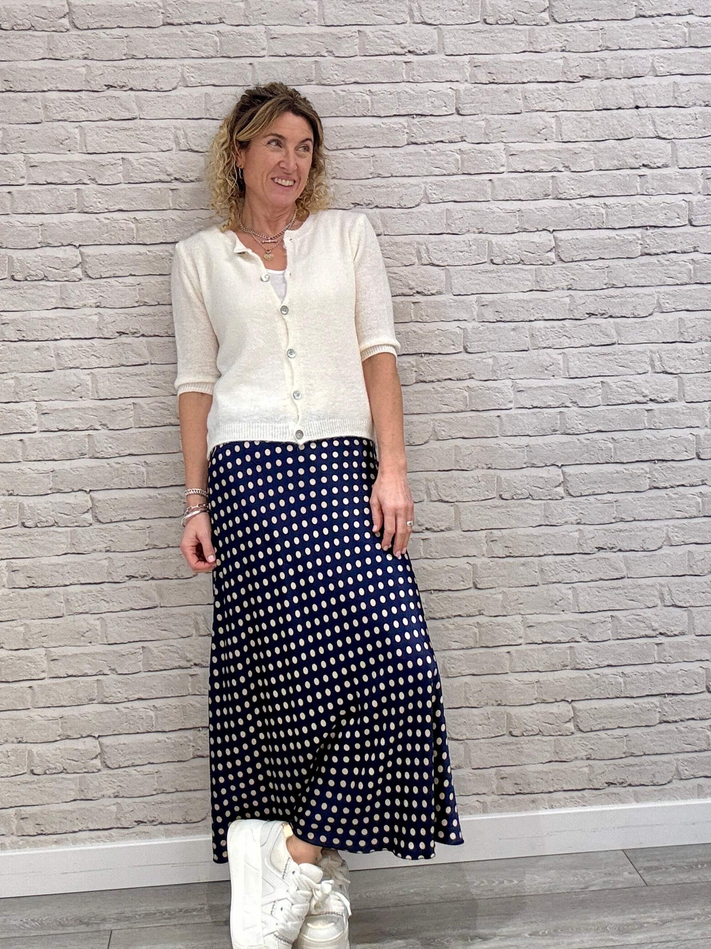 Dotty Satin Slip Skirt | Navy