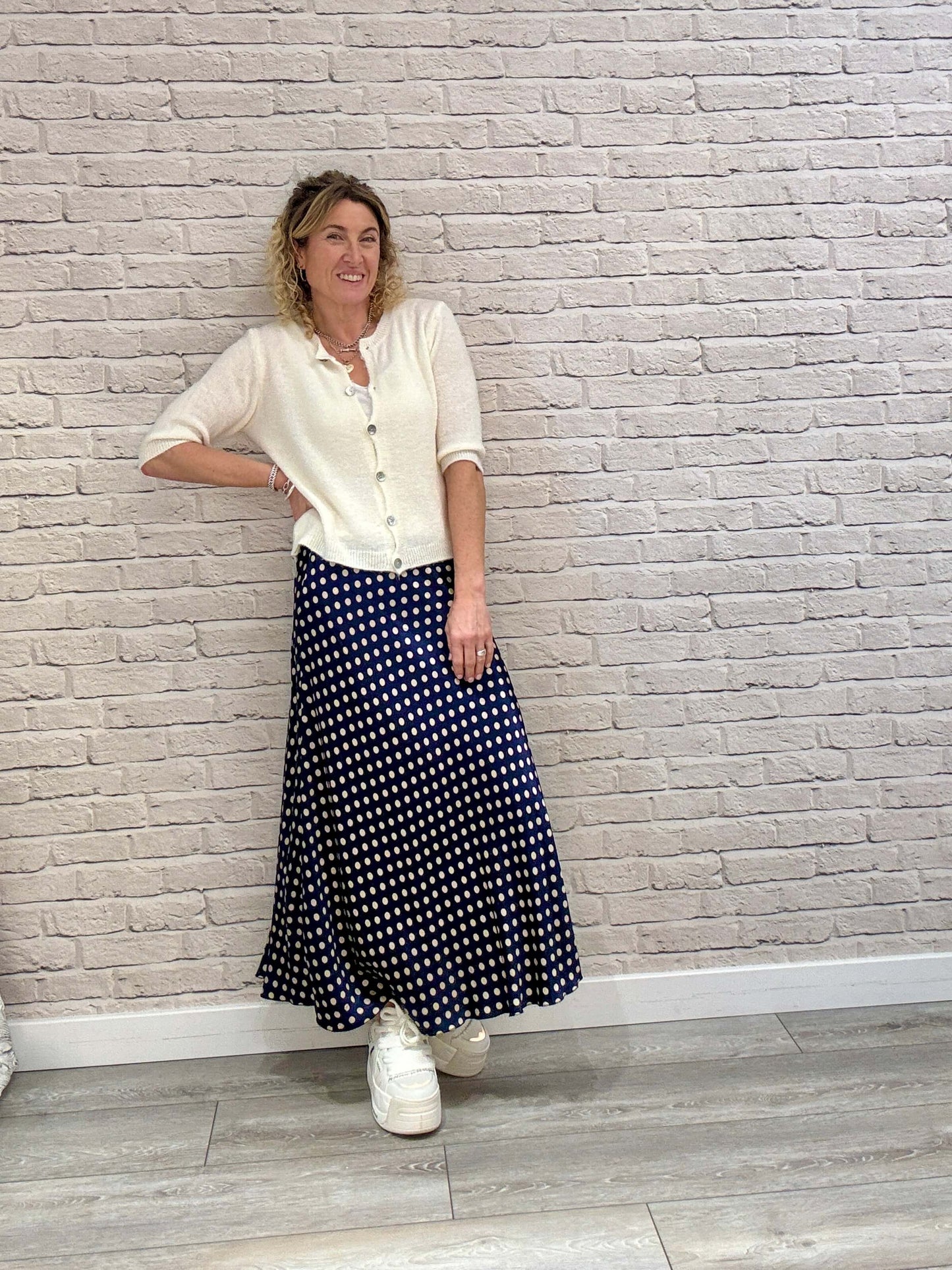 Dotty Satin Slip Skirt | Navy