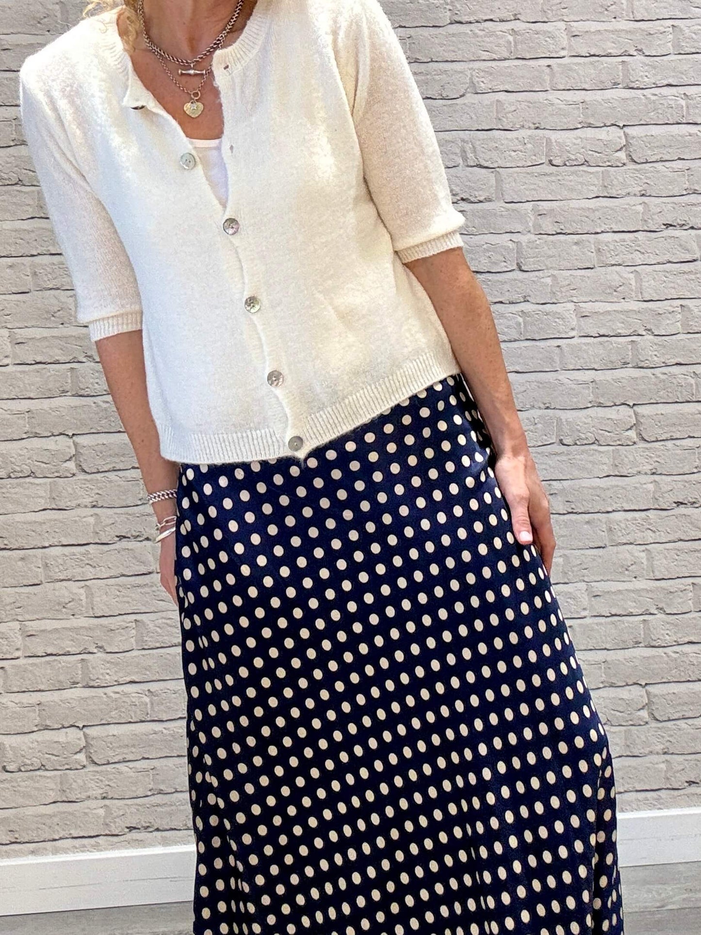 Dotty Satin Slip Skirt | Navy